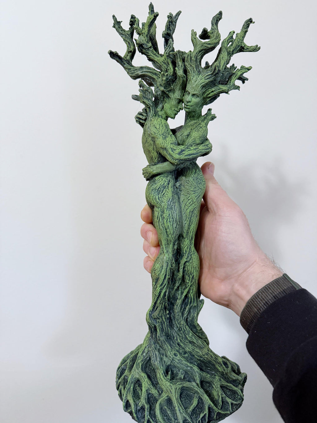 Amor Silvanus: Embracing Dryads Statue, Green Version | Mythical Forest Creature Figurine | Woodland Tree Spirit Couple, Fantasy Art Decor