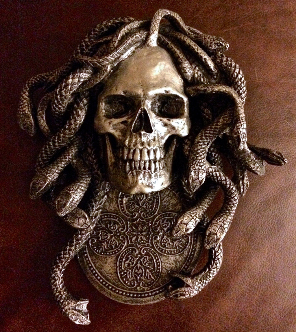Medusa Skull Wall Plaque, Hand Painted Resin Sculpture | Mythic Gothic Wall Art | Medusa Skull Plaque for Gothic and Fantasy Home Decor, 10"