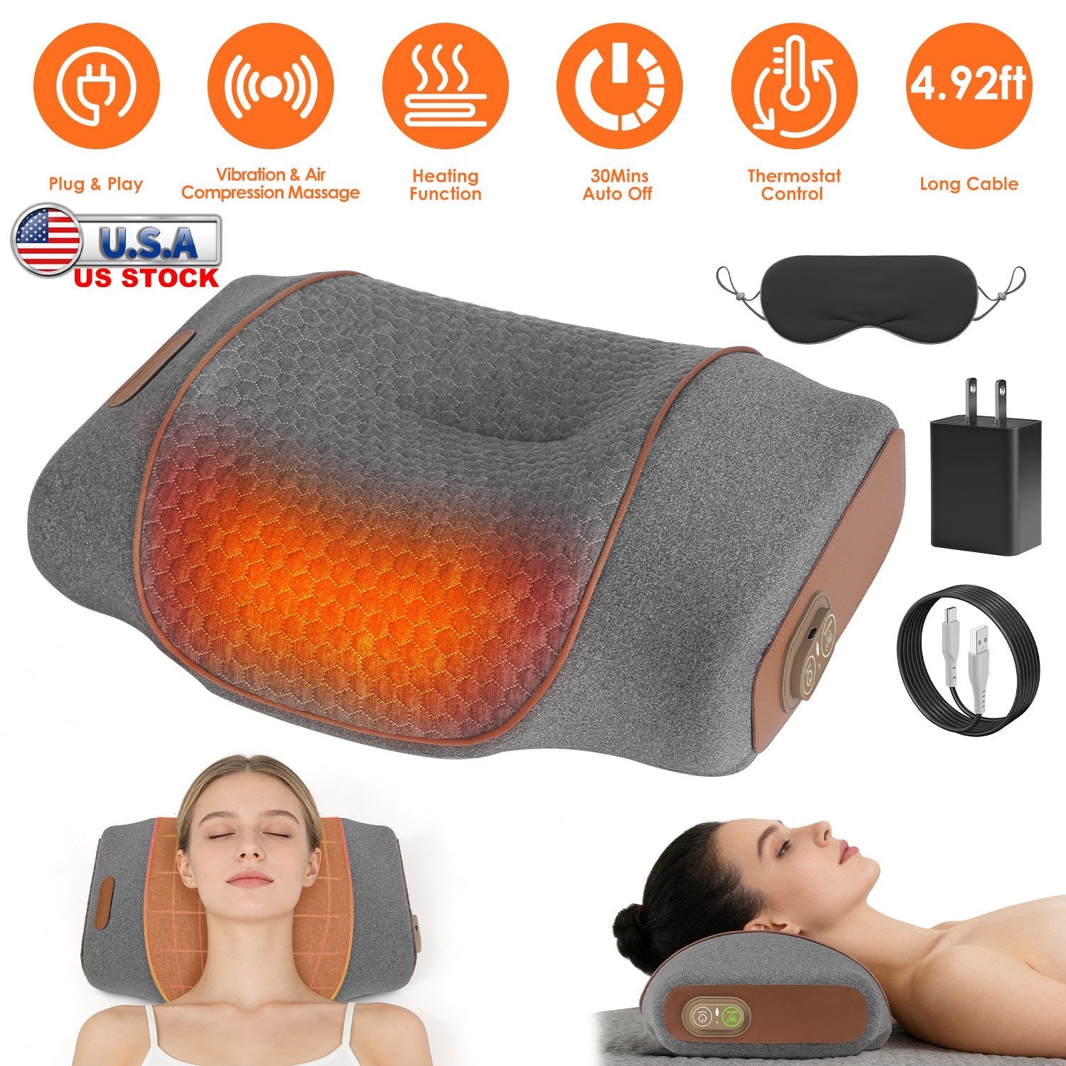 3-in-1 Neck Massager Pillow Ergonomic Massager with Heating Vibration Air Compression 30Min Timer for Neck Back Shoulder Pain Relief