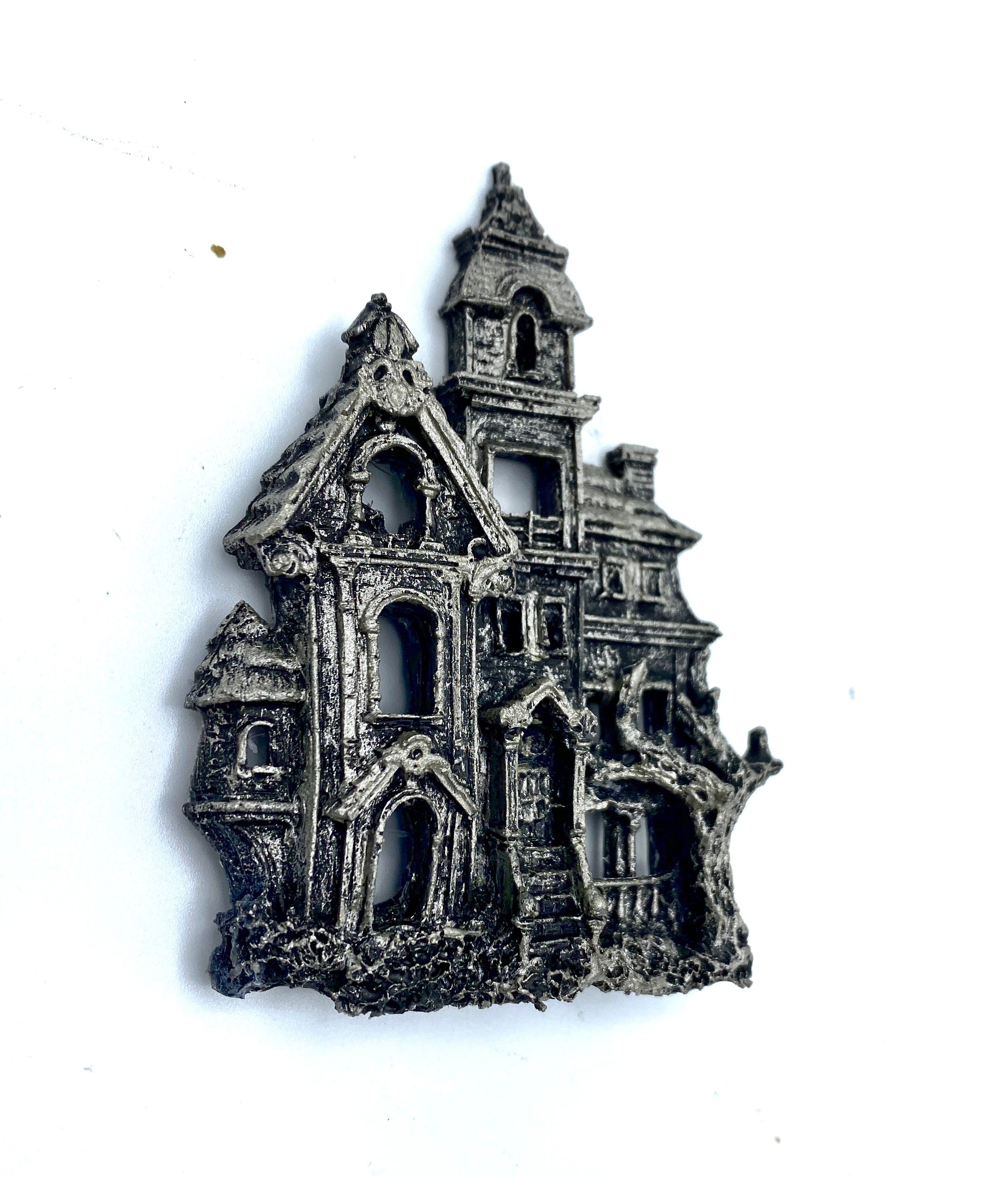 Haunted Mansion Magnet, Hand Painted Resin Sculpture | Gothic Fantasy Decor | Haunted House Magnet for Fantasy and Gothic Decor