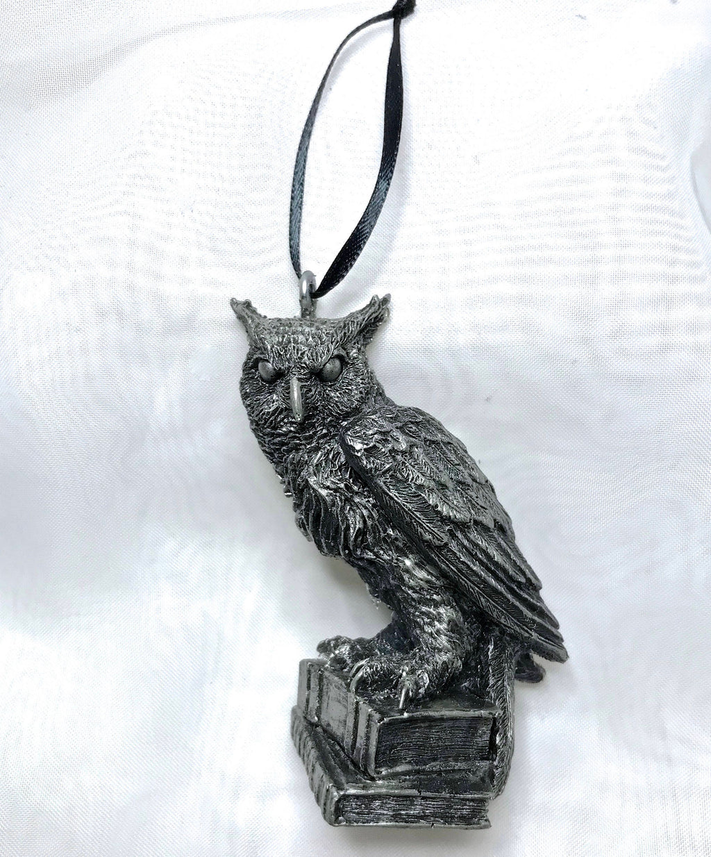 Horned Owl: Witch’s Familiar Ornament, Hand Painted Resin Sculpture | Pagan Folklore Owl Figurine | Witchy Ornament for Gothic Holiday Decor