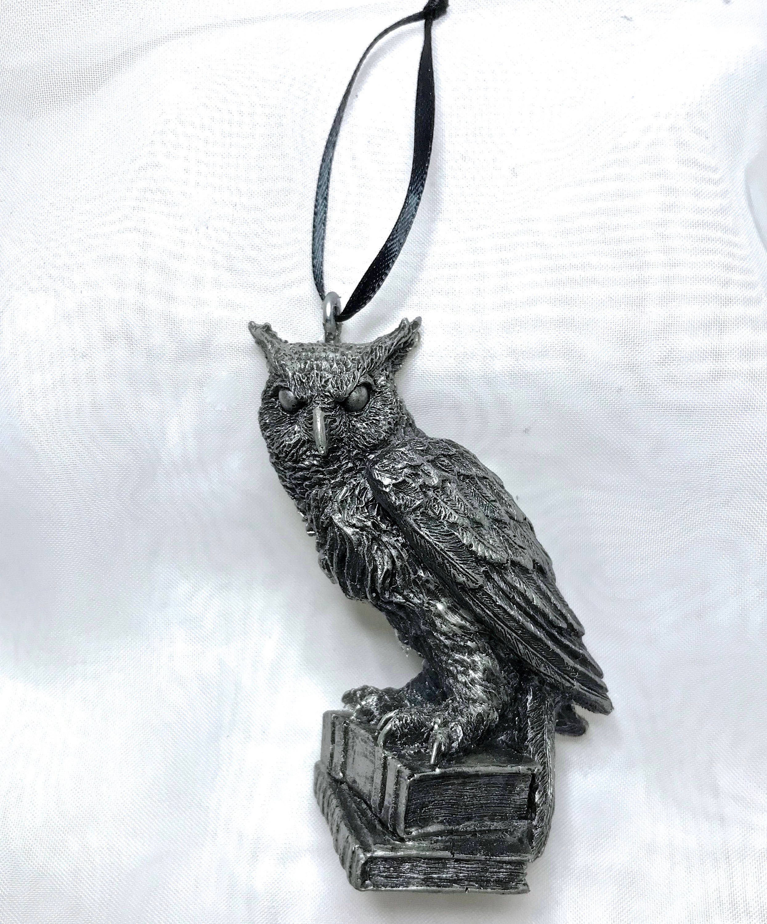 Horned Owl: Witch’s Familiar Ornament, Hand Painted Resin Sculpture | Pagan Folklore Owl Figurine | Witchy Ornament for Gothic Holiday Decor