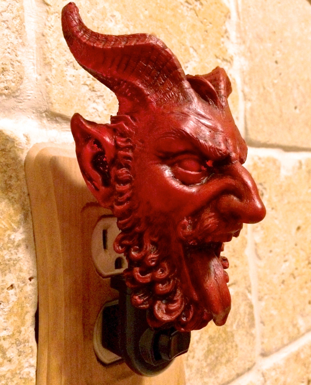 Krampus Nightlight, Hand Painted Resin Sculpture | Gothic Demon Night Light |  Krampus Xmas Devil Lighting for Gothic Fantasy Home Decor