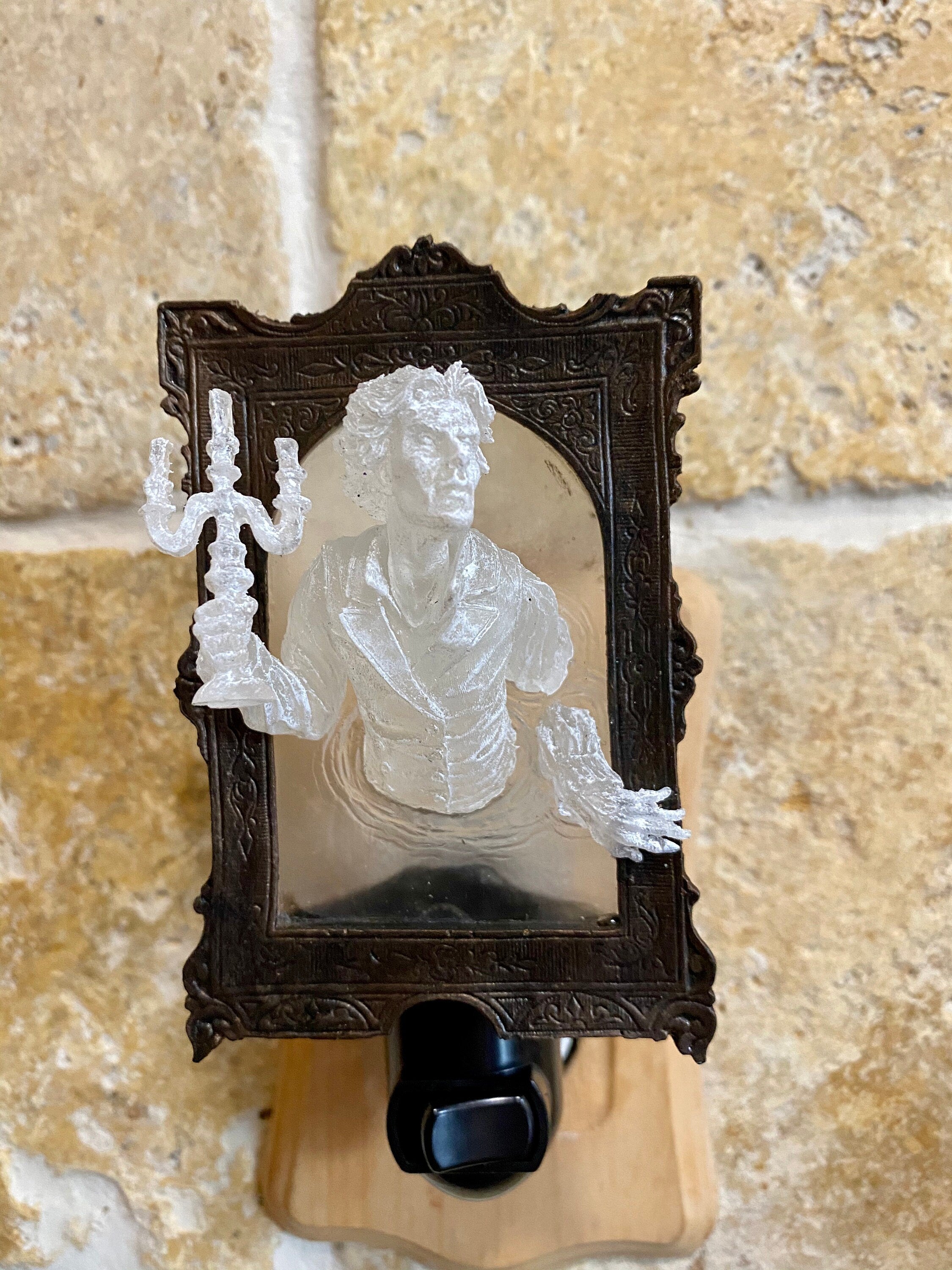 Gentleman Ghost in the Mirror Nightlight, Resin Sculpture | Victorian Gothic Night Light |  Ghost Lighting for Gothic Spooky Home Decor