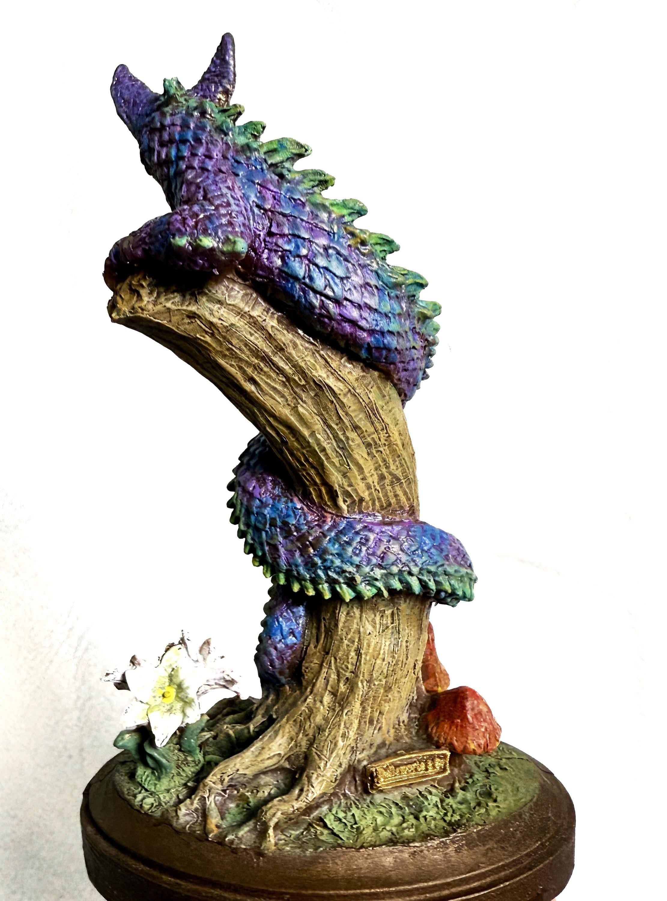 Tatzelwurm/ Dragon Cat Statue, Full Color Resin Sculpture | Mythical Creature Figurine | Unique Legendary Cat Figurine. Fantasy Art Decor