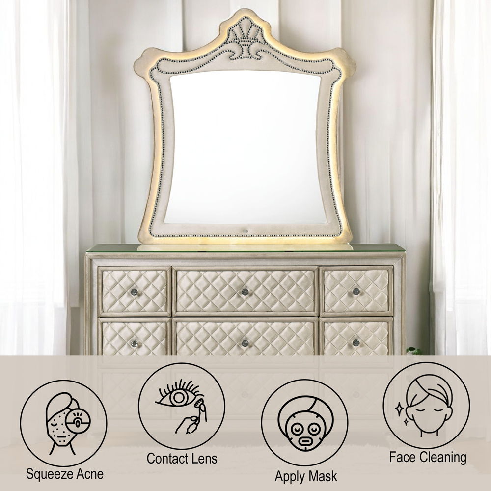 Lucienne - Mirror With LED - Beige Velvet