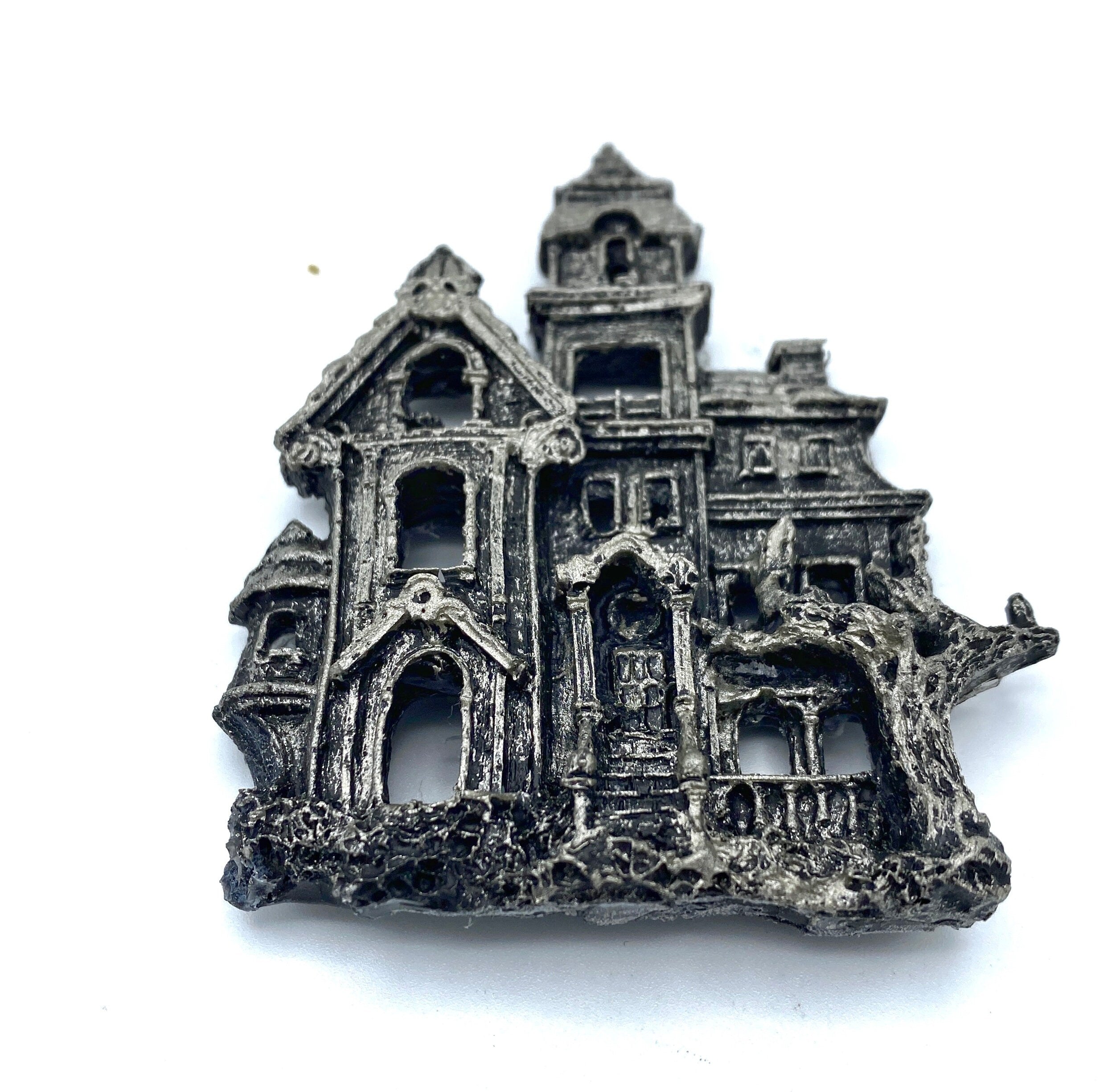 Haunted Mansion Magnet, Hand Painted Resin Sculpture | Gothic Fantasy Decor | Haunted House Magnet for Fantasy and Gothic Decor