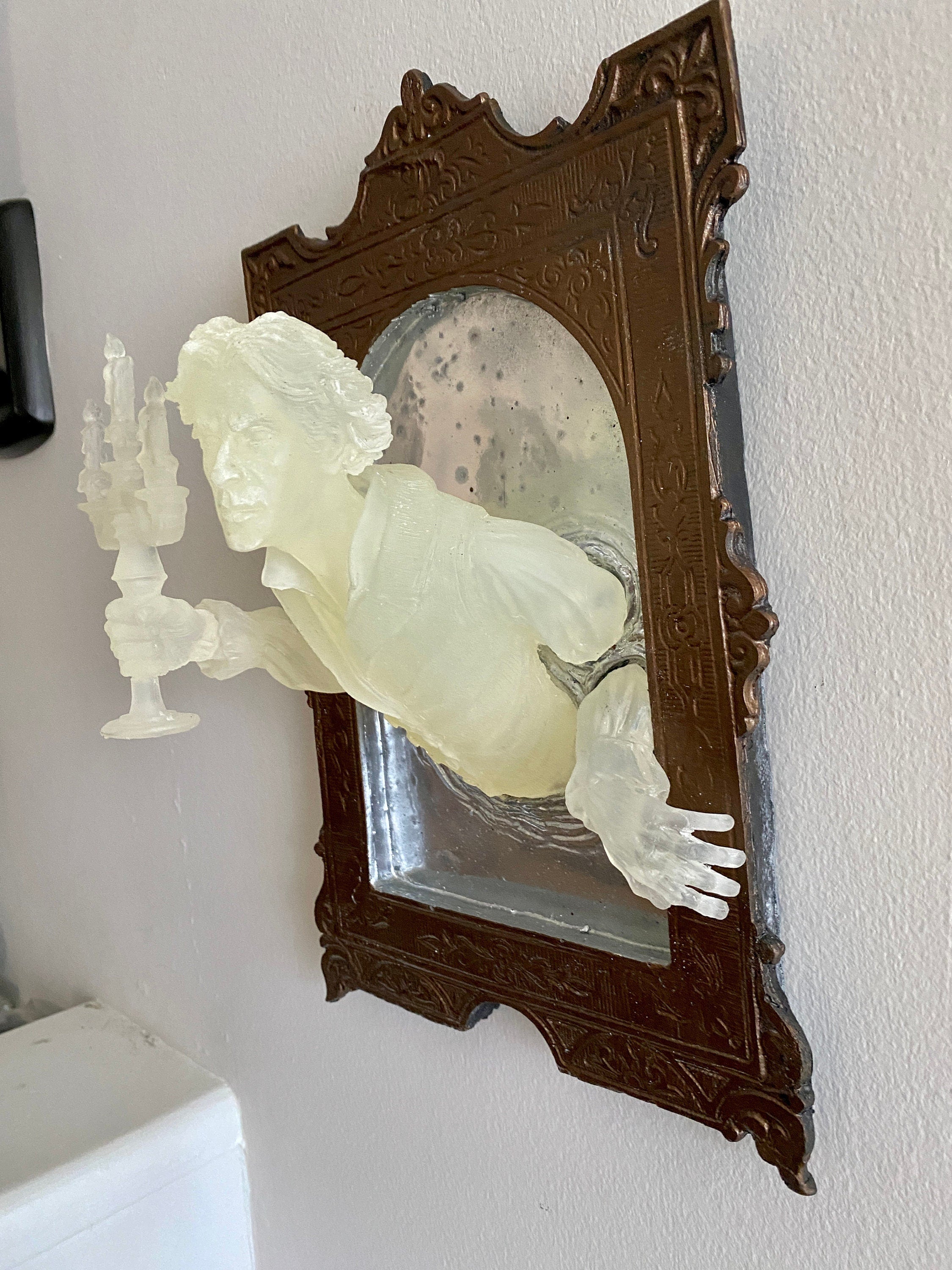 Gentleman Ghost in the Mirror Wall Plaque, Large Version, Glow in the Dark | Victorian Gothic Wall Art | for Halloween and Spooky Home Decor