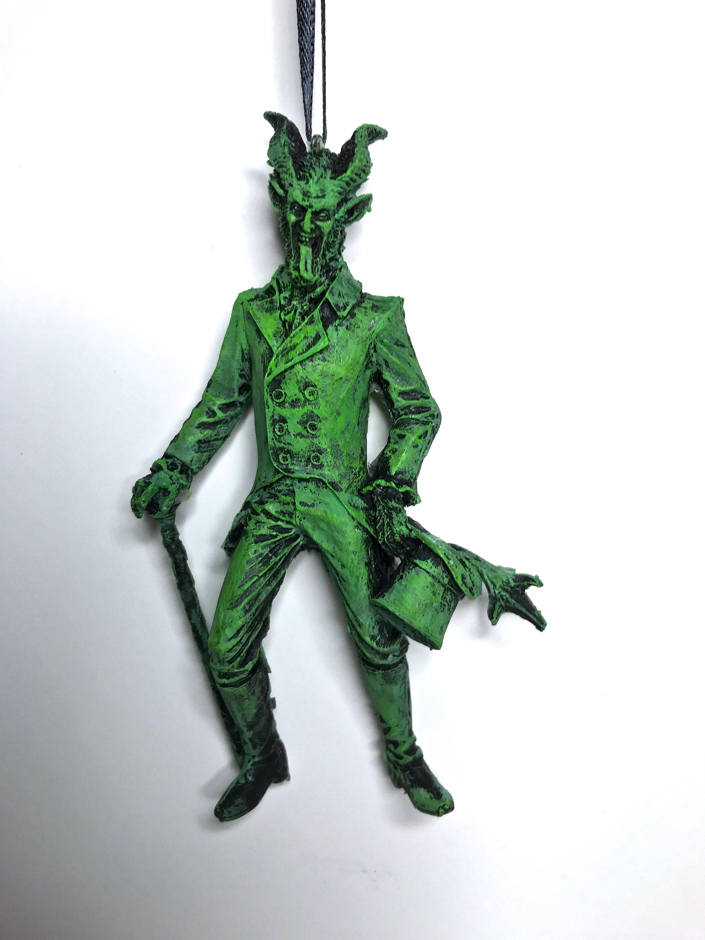 Gentleman Krampus Ornament, Hand Painted Resin Sculpture | Christmas Legend Figurine |Unique Dark Christmas Demon Ornament for Holiday Decor