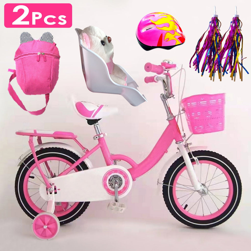 12in Carbon Steel Kid Bike with Backpack Streamers Helmet Detachable Training Wheels