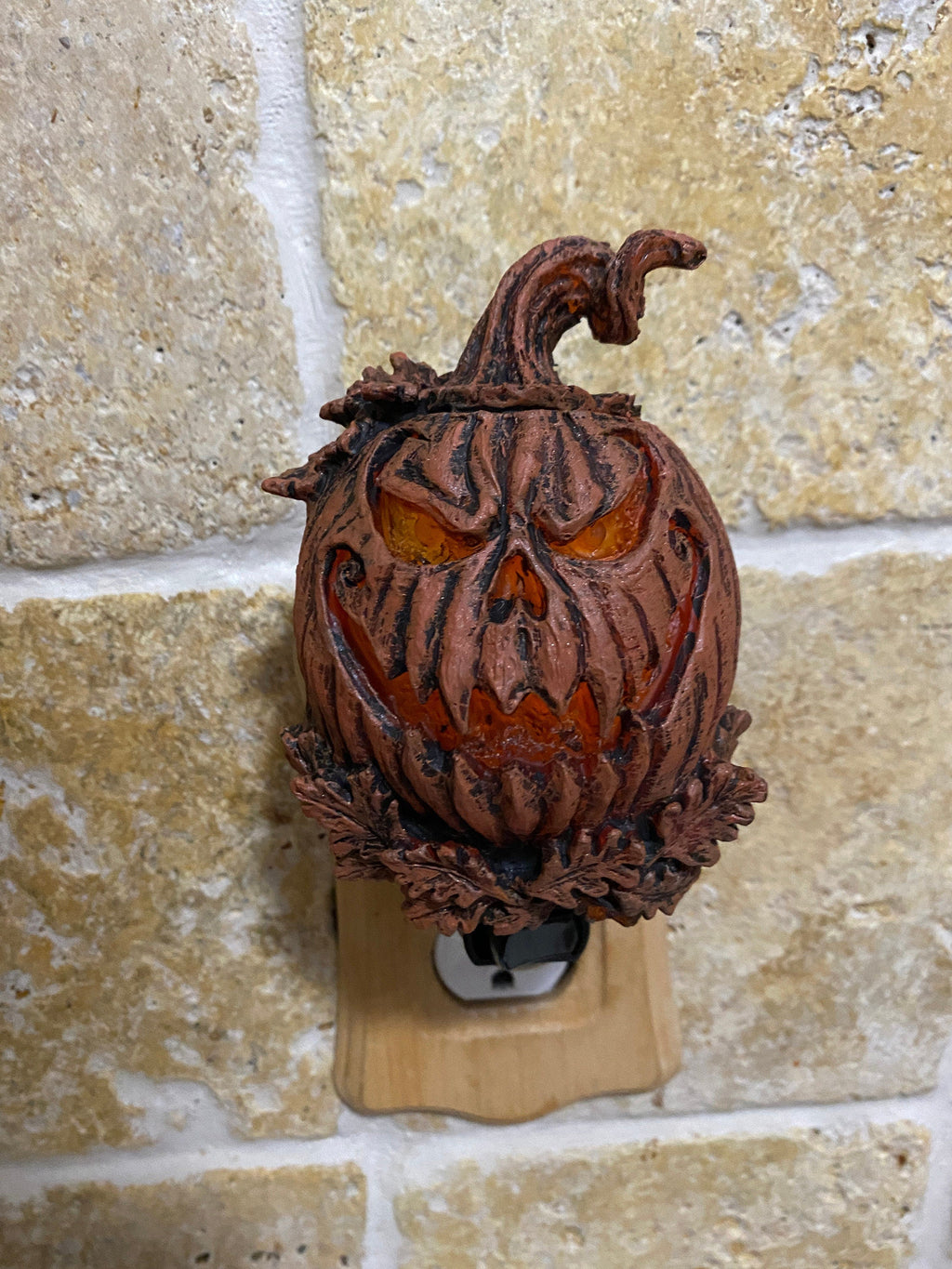 Jack O' Lantern Nightlight, Hand Painted Resin Sculpture | Halloween Gothic Night Light |  Pumpkin Lighting for Gothic Fantasy Home Decor