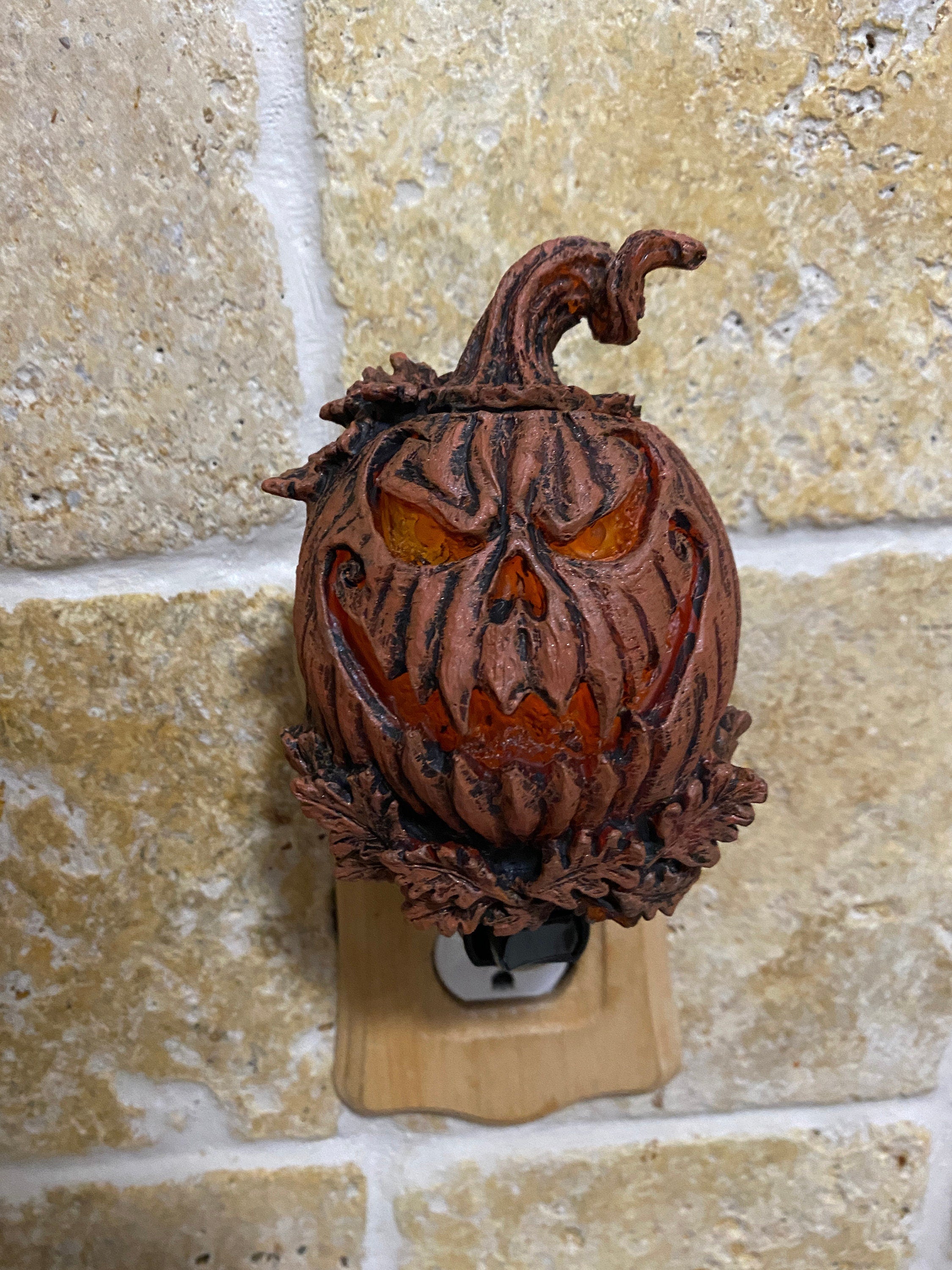 Jack O' Lantern Nightlight, Hand Painted Resin Sculpture | Halloween Gothic Night Light |  Pumpkin Lighting for Gothic Fantasy Home Decor