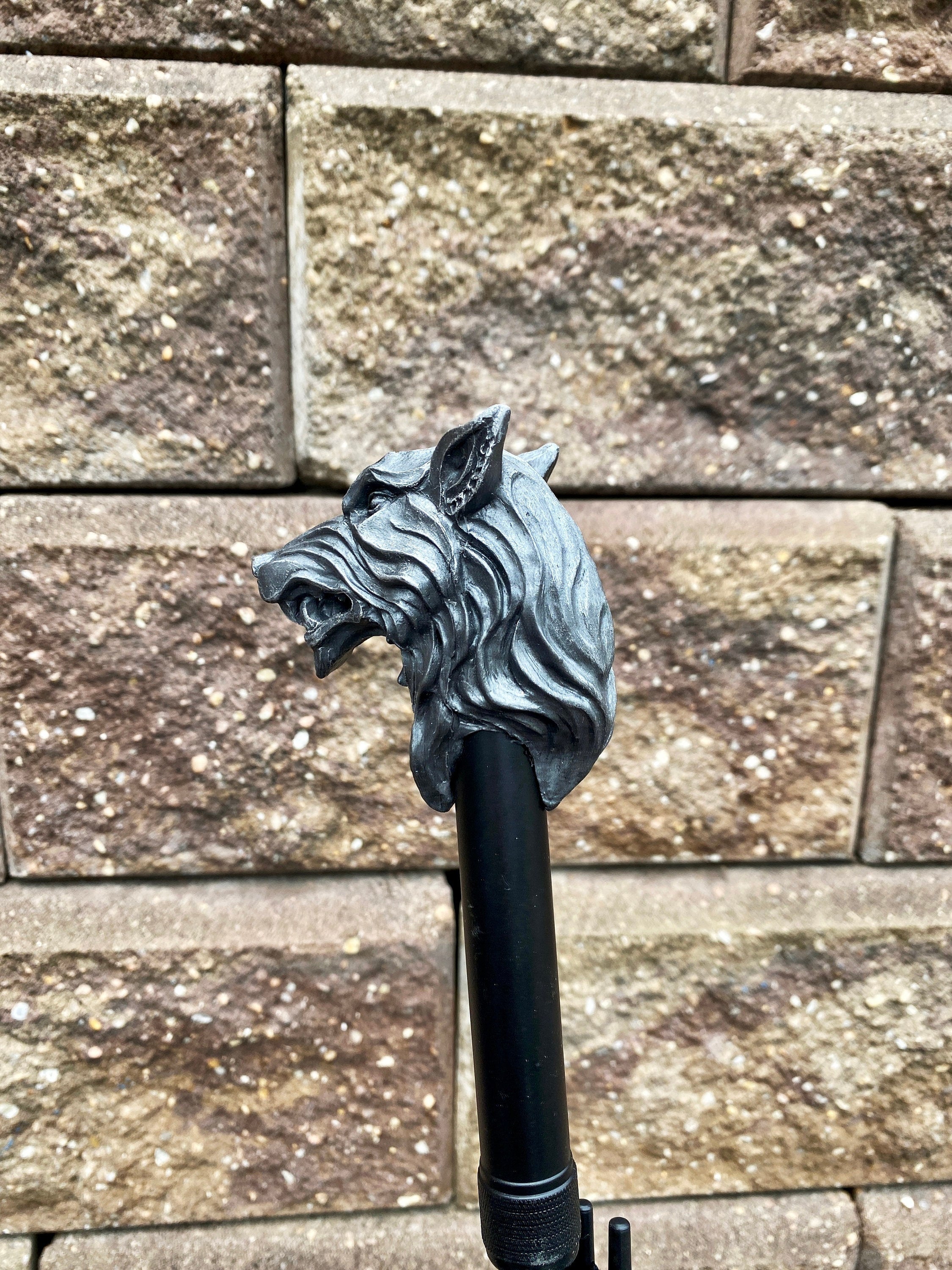Wolf Head Umbrella, Hand Sculpted Resin | Medieval Gothic Umbrella | Fantasy Cosplay Direwolf Umbrella Cane, Gothic Accessory