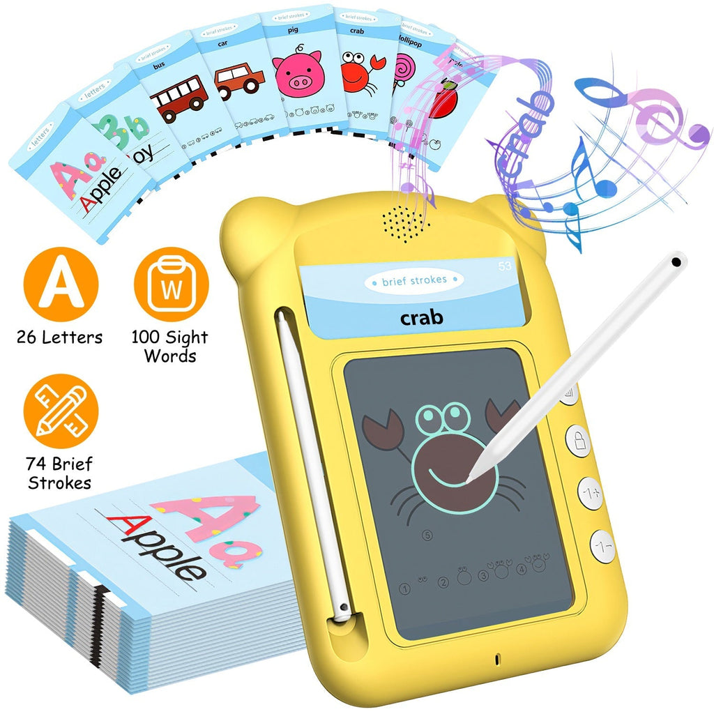 100 Words Talking Flash Cards 5.5In Toddler LCD Writing Tablet with 50 Double-sided Cards Stylus Pen Electronic Cognitive Audio Toddler Reading Machin