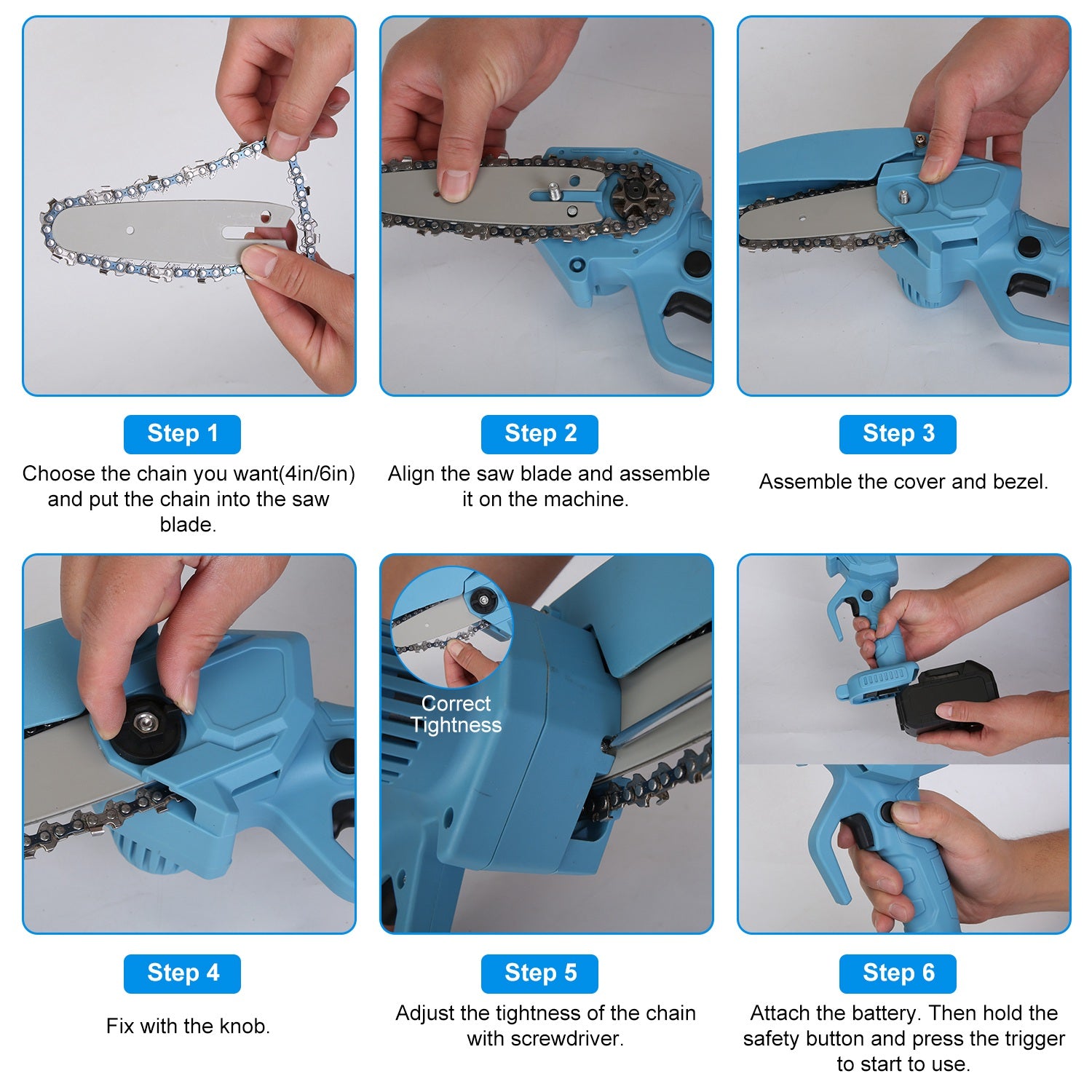 Electric Mini Chainsaw Portable Handheld Cordless Small Chain Saw Battery Powered with 2Pcs 2200mAh Rechargeable Batteries 4in/6in Chains for Pruning