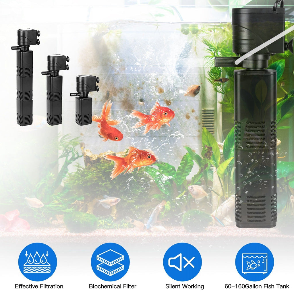4 in 1 Submersible Aquarium Filter for 60 to 160Gallon Fish Tank Powerful Internal Fish Tank Filter with Biochemical Cotton Filter For Saltwater Fresh