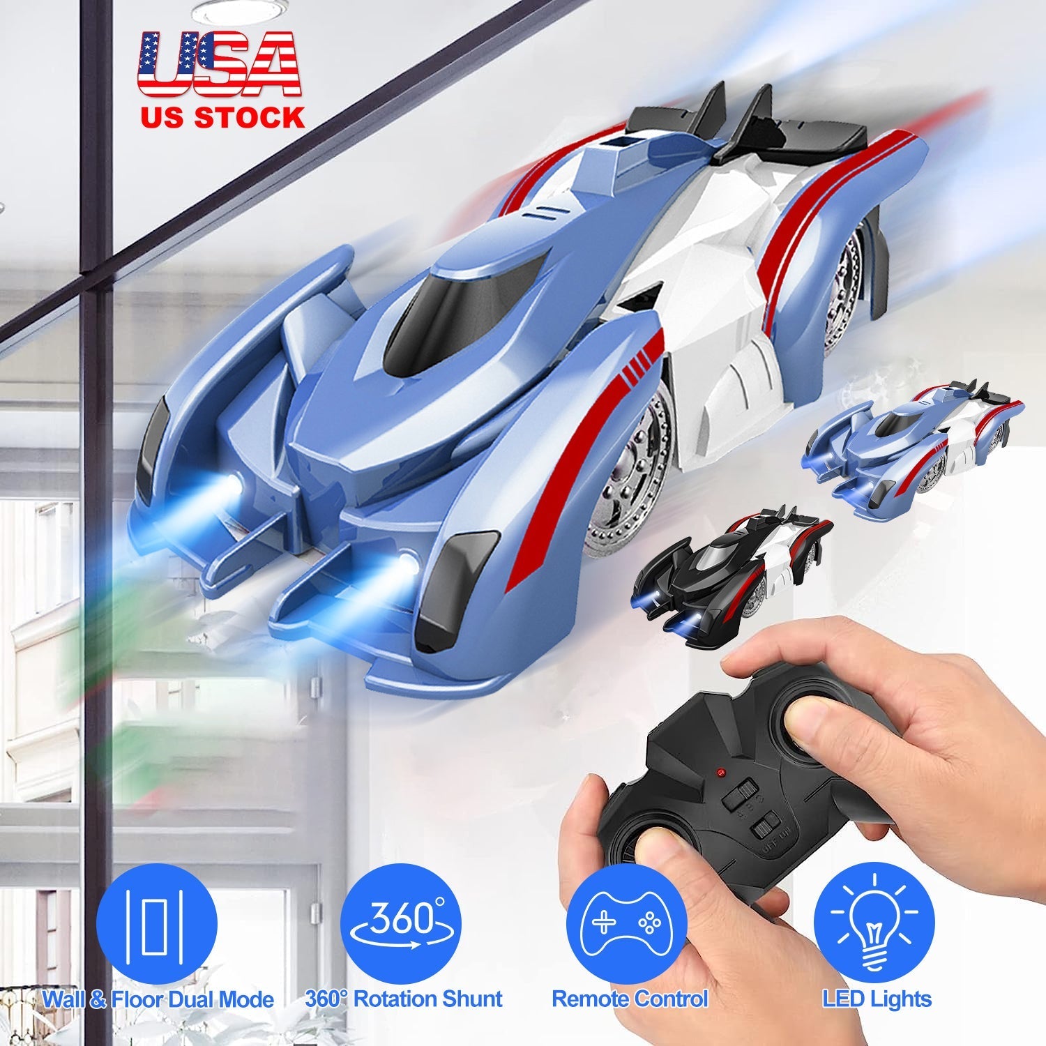 Electric Wall Climbing Car Toy 360¡ Rotating Shunt Car Remote Control Dual Mode RC Car Rechargeable Toy Car with Headlights Taillights Birthday Christ