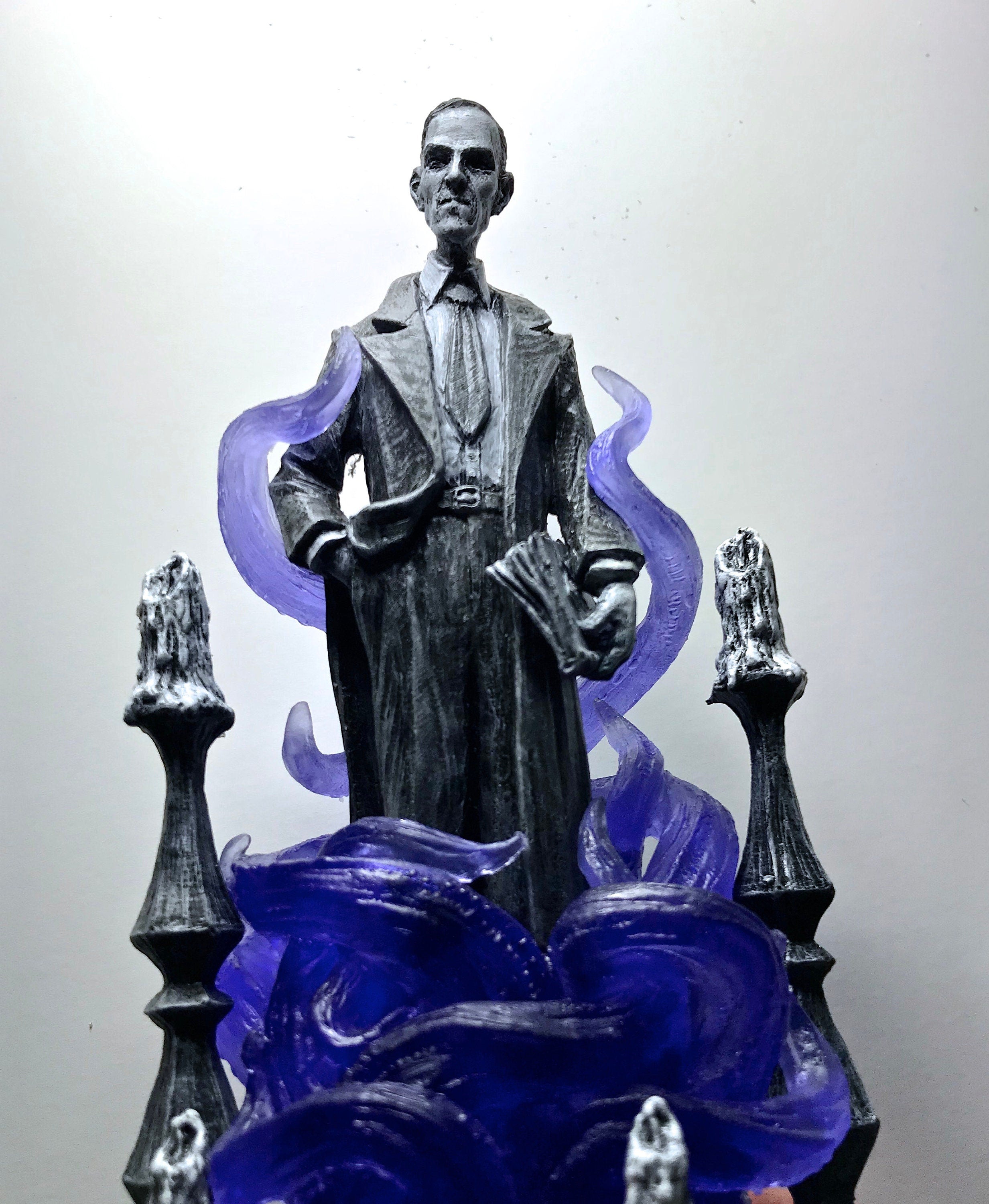 H.P. Lovecraft Statue, designed with Abigail Larson, Purple Tentacles
