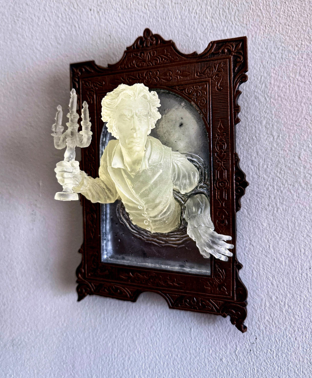 Gentleman Ghost in the Mirror Wall Plaque, Glow in the Dark Resin | Victorian Gothic Haunted Wall Art | for Halloween and Spooky Home Decor