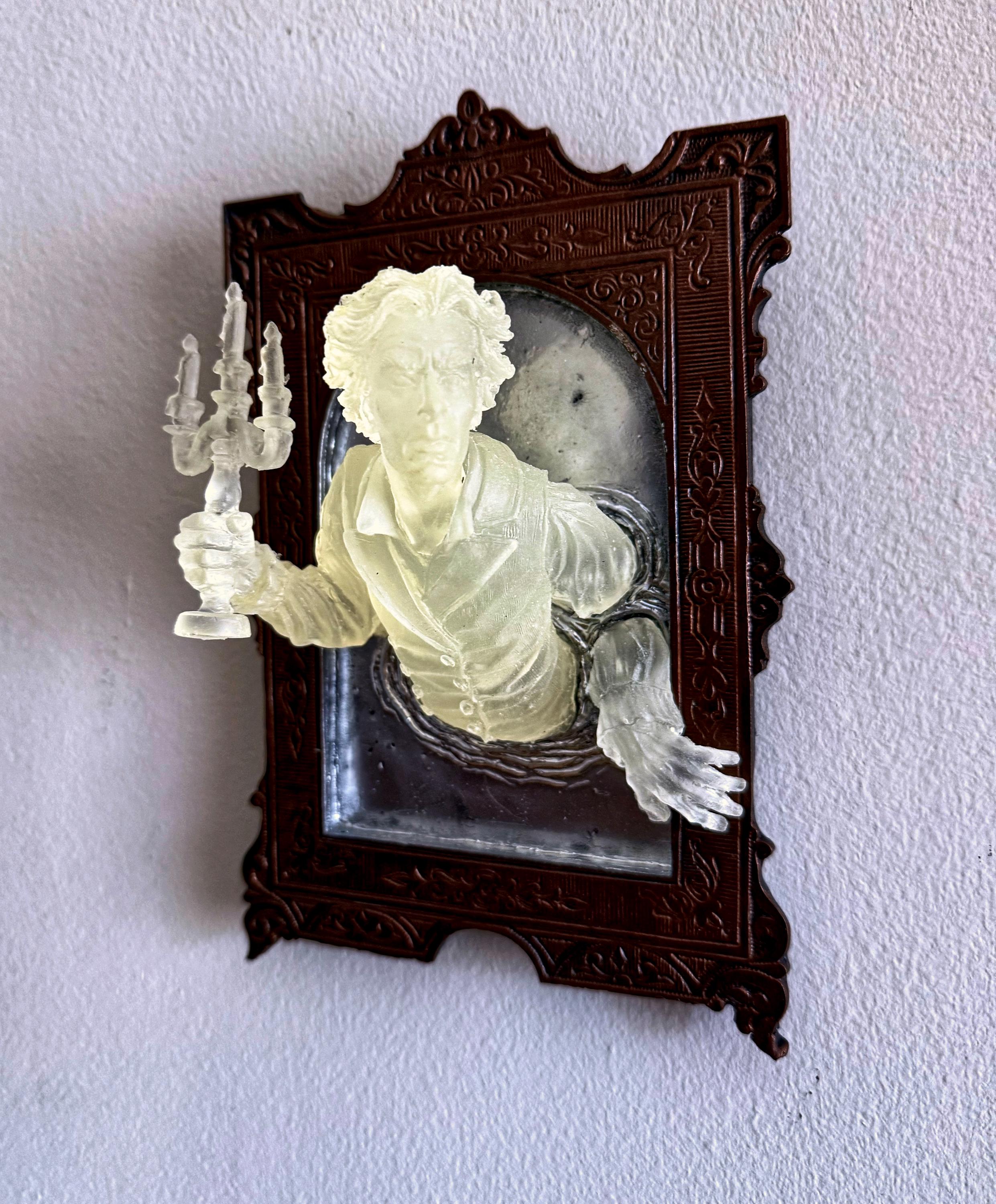 Gentleman Ghost in the Mirror Wall Plaque, Glow in the Dark Resin | Victorian Gothic Haunted Wall Art | for Halloween and Spooky Home Decor