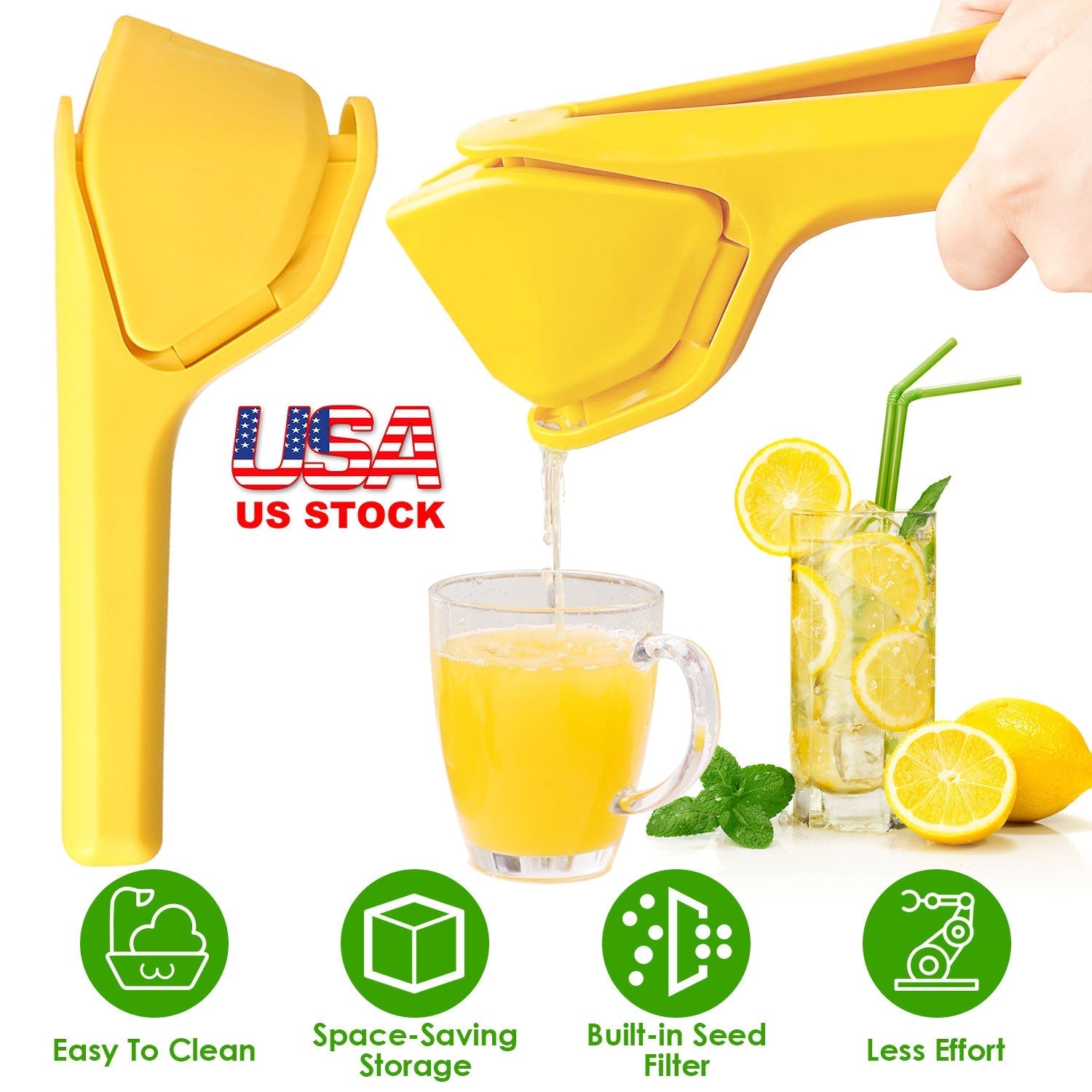 Manual Lemon Squeezer Fold Flat Design Effortless Hand Lemon Juicer Squeezer Manual Citrus Juicer with Sideways Pivot Increase Leverage Reduce Effort