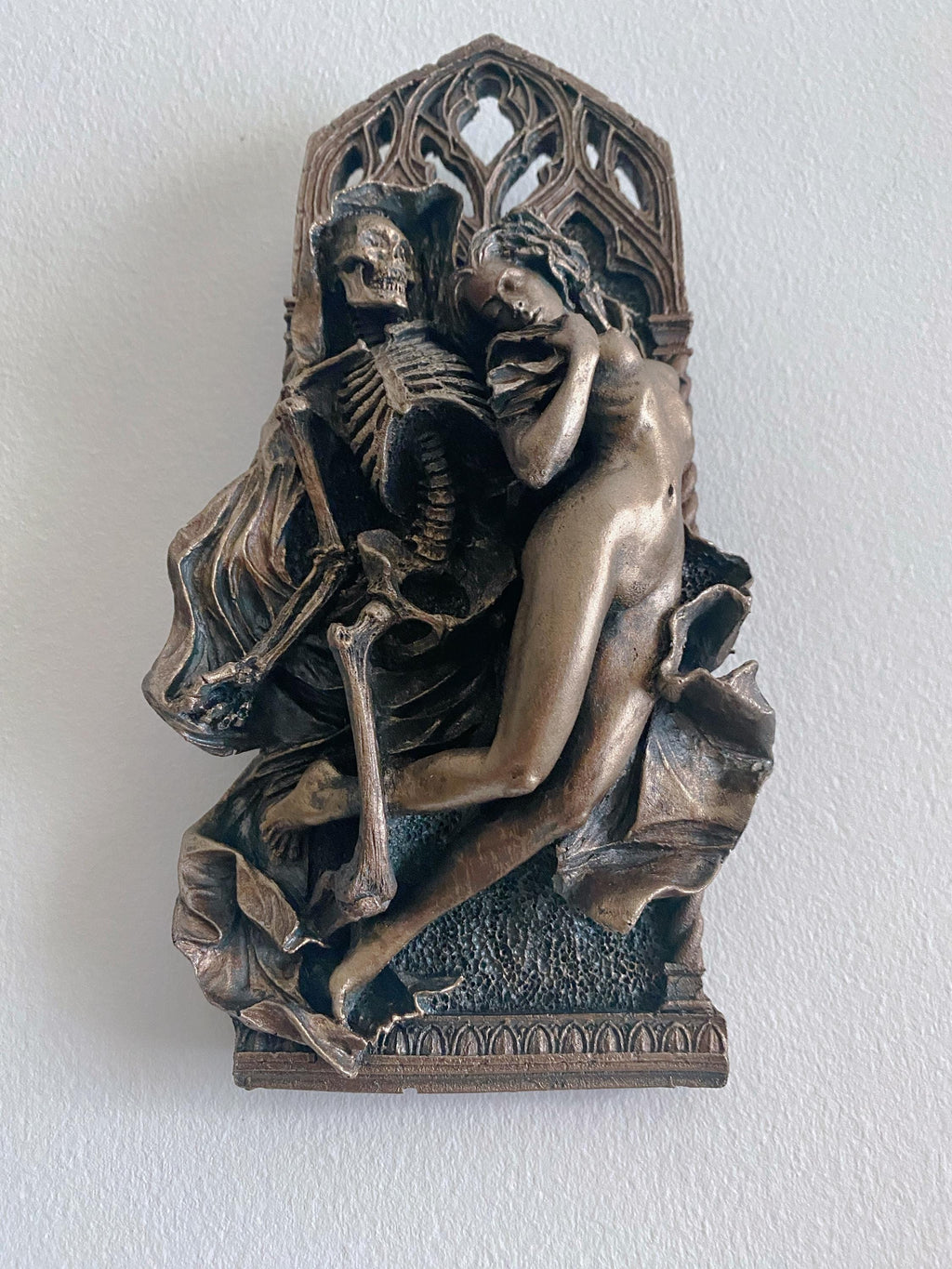 Death and the Maiden Wall Plaque, Half Scale Resin Sculpture | Gothic Medieval Wall Art |  Classical Death Statue for Gothic Home Decor