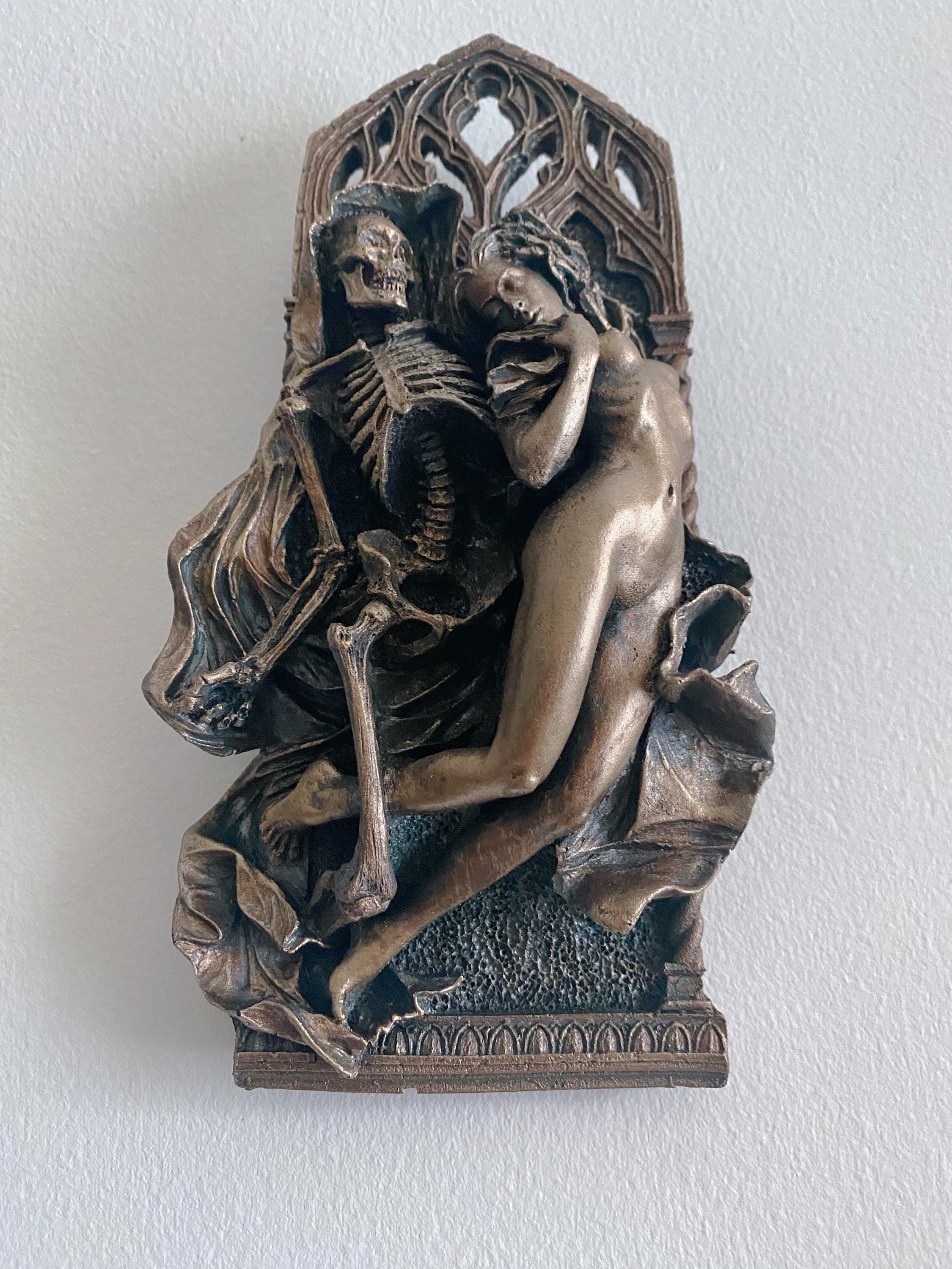 Death and the Maiden Wall Plaque, Half Scale Resin Sculpture | Gothic Medieval Wall Art |  Classical Death Statue for Gothic Home Decor
