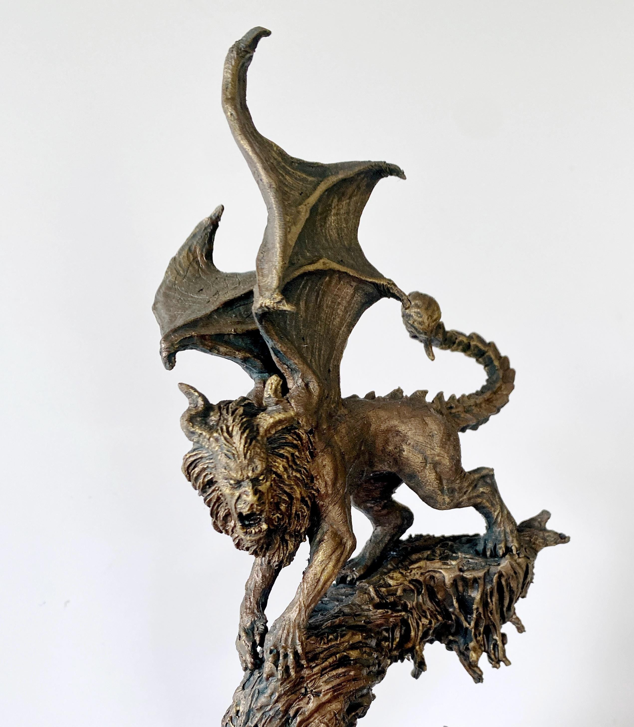 Manticore Statue, Hand Painted Resin Sculpture | Mythical Creature Figurine | Unique Legendary Manticore Monster Figurine. Fantasy Art Gift