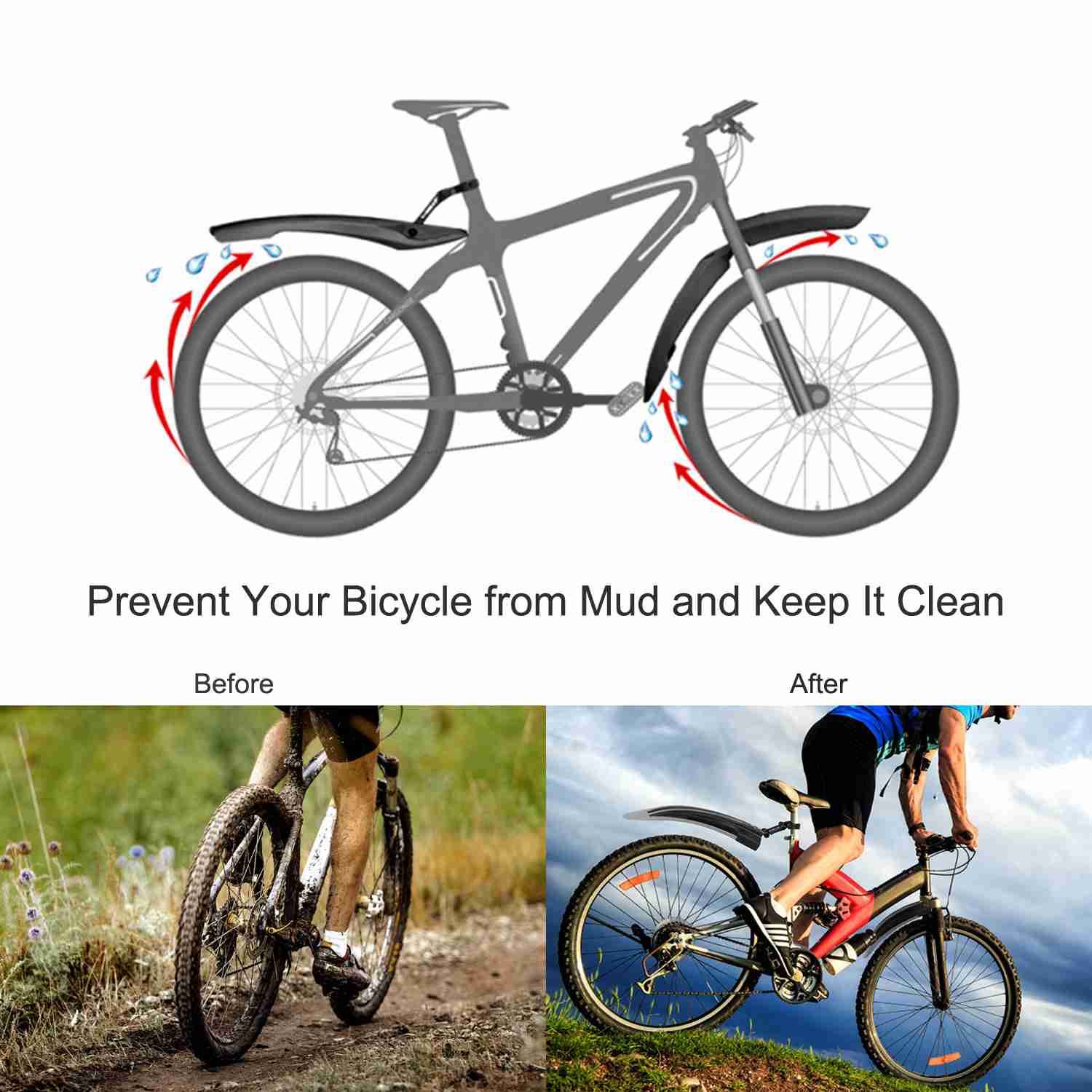 Bicycle Fender Set Adjustable Front Rear Mud Guard Mountain Bike Mudguards Splashboard Fit for 24\'\'-26\'\' Bikes