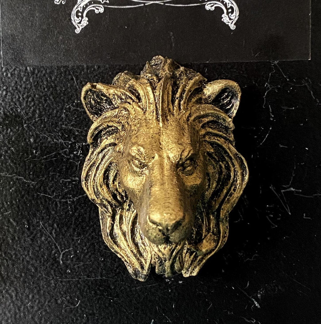 Lion's Head Magnet, Hand Painted Resin Sculpture | Mythic Fantasy Decor | Lion Magnet for Fantasy and Gothic Decor