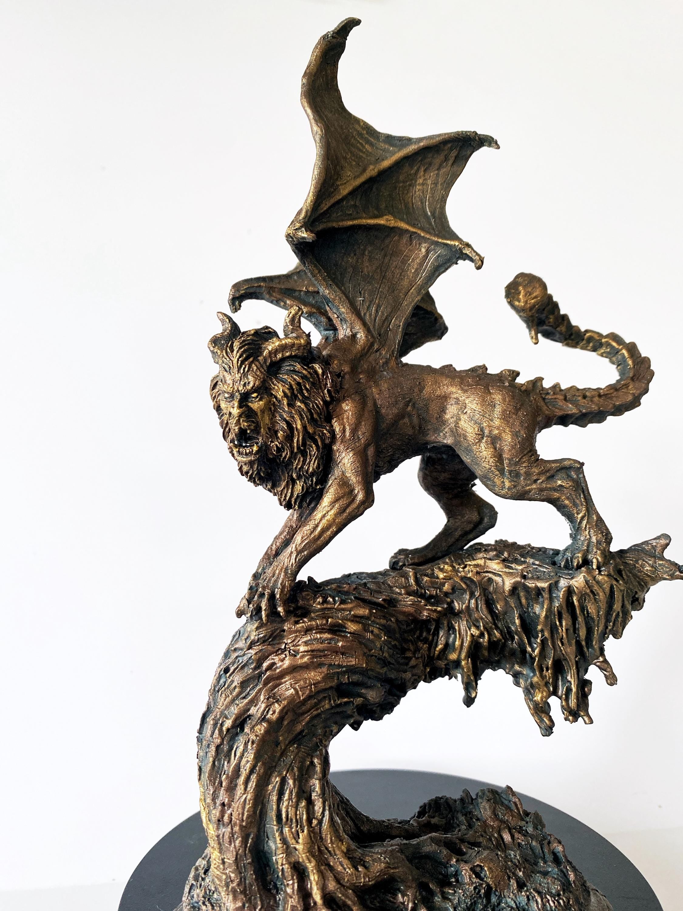 Manticore Statue, Hand Painted Resin Sculpture | Mythical Creature Figurine | Unique Legendary Manticore Monster Figurine. Fantasy Art Gift