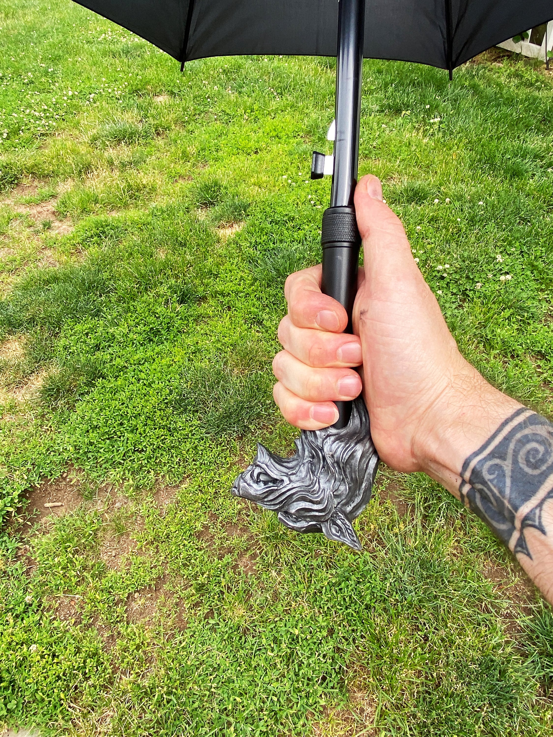 Wolf Head Umbrella, Hand Sculpted Resin | Medieval Gothic Umbrella | Fantasy Cosplay Direwolf Umbrella Cane, Gothic Accessory