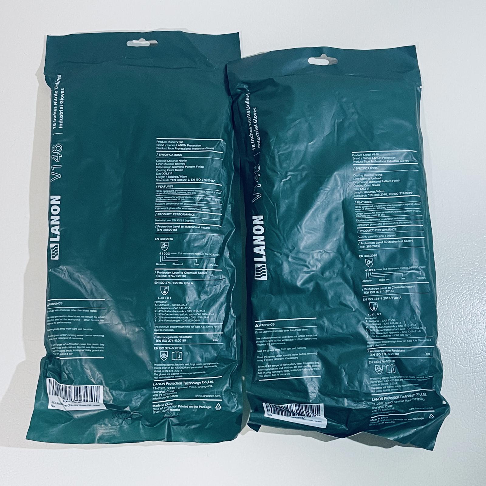 2-pack LANON V146 18" Nitrile Gloves, Chemical Resistant, Long Sleeve, XXL