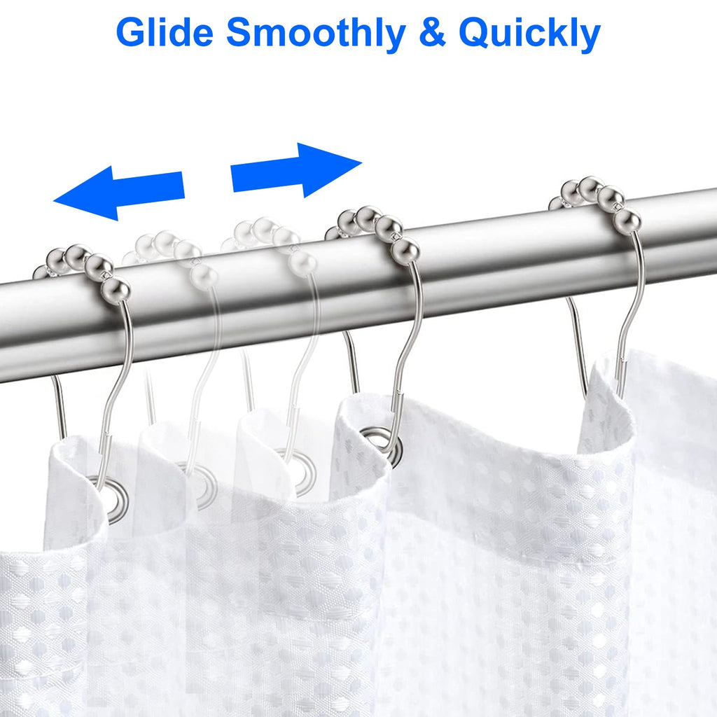 12 Sets of Shower Curtain Hooks Rustproof Stainless Steel Hooks for Shower Rods Smoothly Glide Hooks for Bathroom Bathtubs Closets Window Curtain