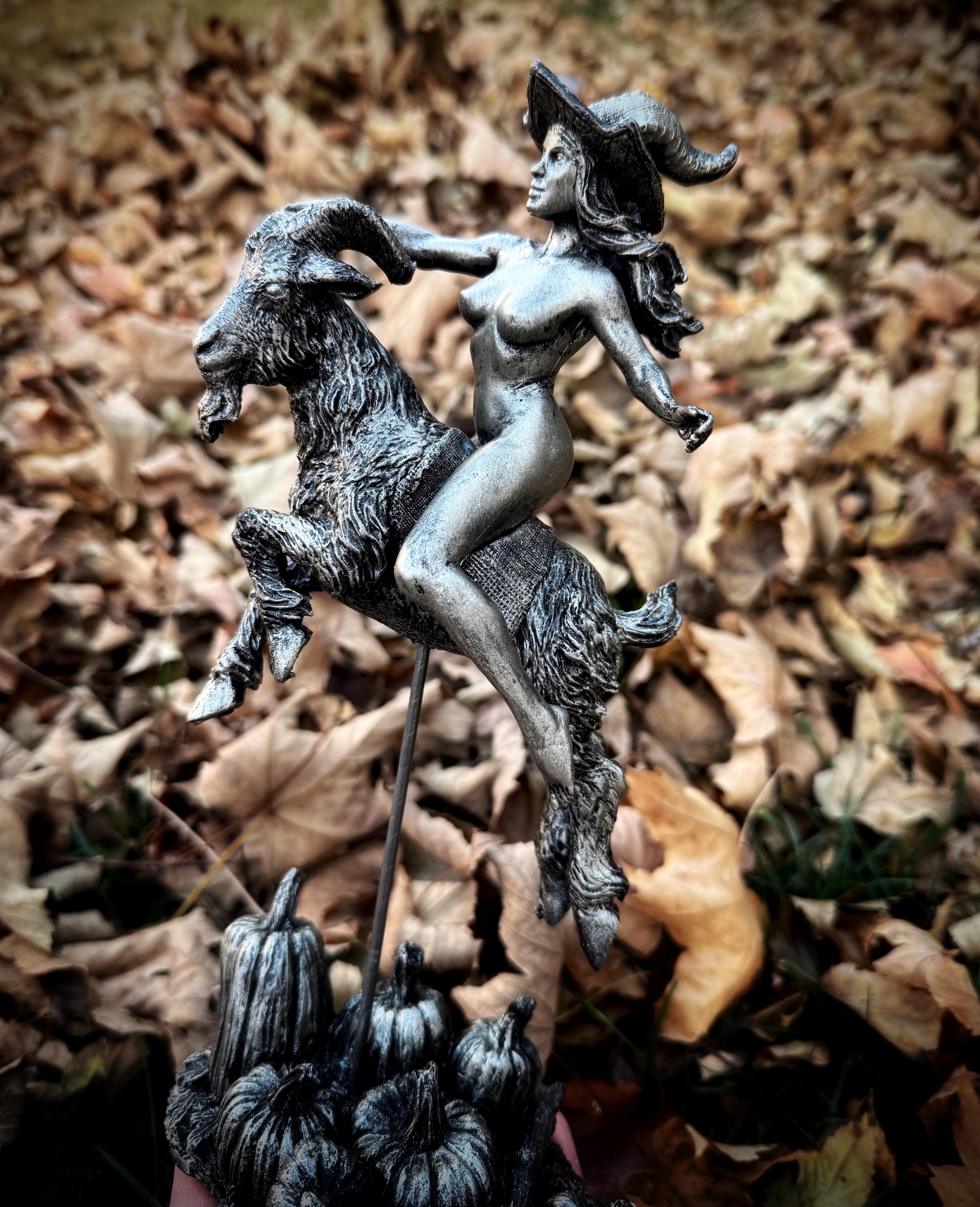 Witch’s Sabbath: Goat Rider Statue, Large Version Resin Sculpture | Pagan Folklore Witchcraft Figurine | Witchy Art for Gothic Home Decor