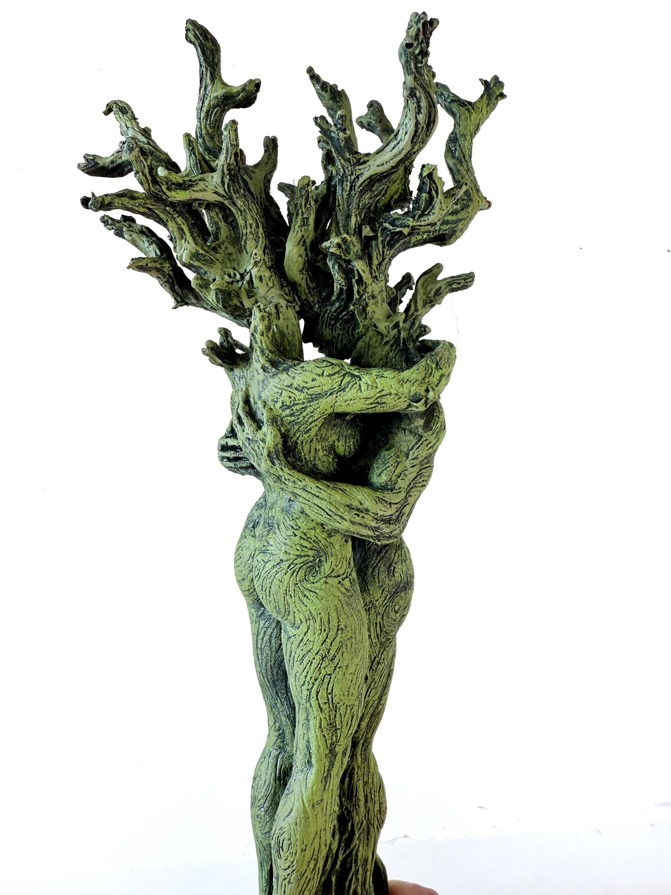 Amor Silvanus: Embracing Dryads Statue, Green Version | Mythical Forest Creature Figurine | Woodland Tree Spirit Couple, Fantasy Art Decor