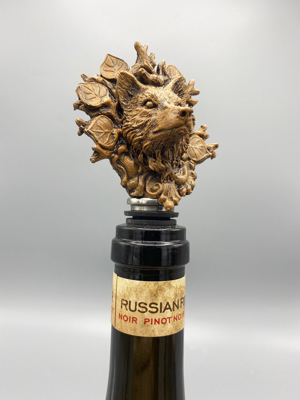 Black Forest Wolf Winestopper, Hand Sculpted Resin, Mythic Fantasy Art Barware | Gothic Wolf Bottle Stopper | Fantasy Wine and Barware Gift