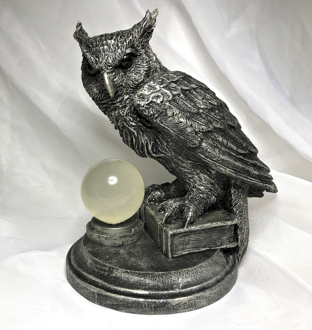 Horned Owl: Witch’s Familiar Statue, Hand Painted Resin Sculpture | Pagan Folklore Owl Figurine | Witchy Art for Gothic Home Decor
