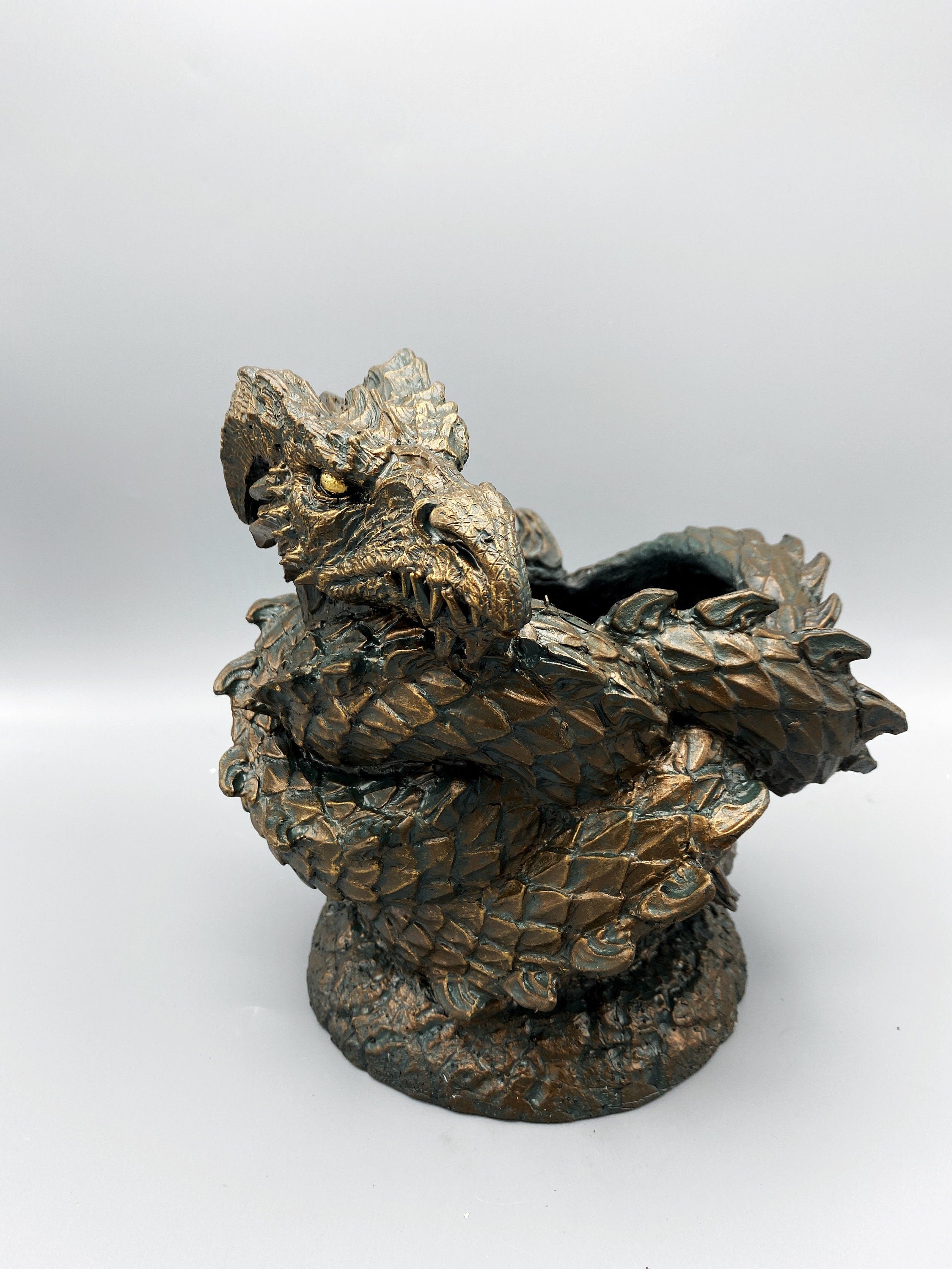 Coiled Dragon Planter, Large Version |  Unique Mythic Creature Home Decor | Resin Sculpture Snake Vase, Fantasy Art and Gothic Home Decor