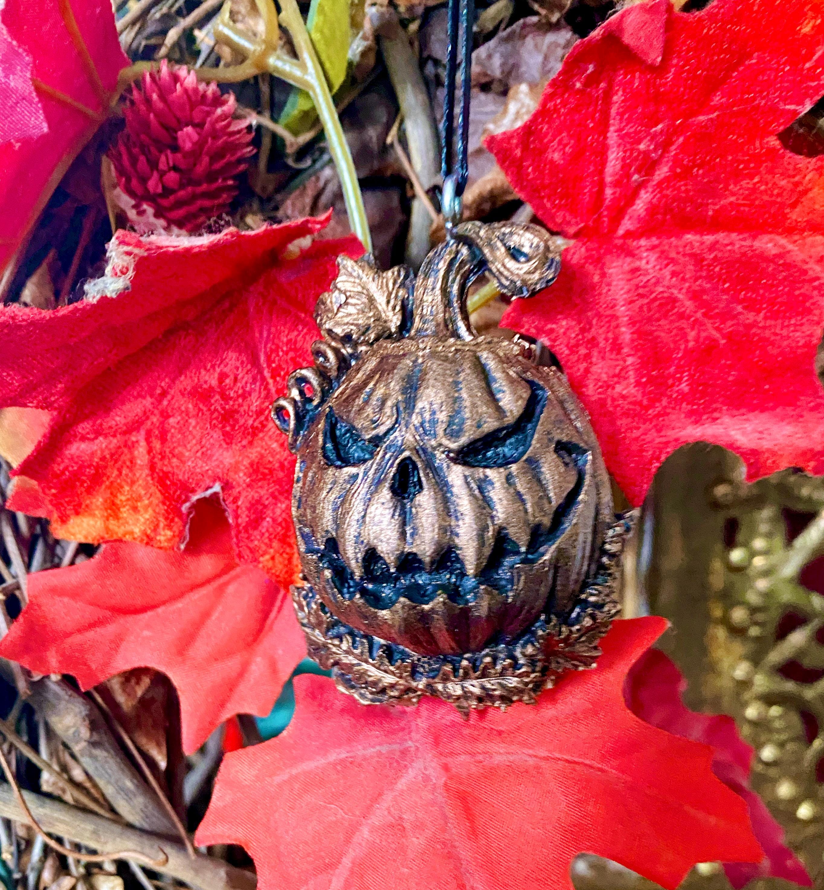 Jack O' Lantern Ornament, Hand Painted Resin Sculpture | Gothic Halloween Pumpkin Figurine | Dark Witchy Art for Spooky Holiday Decor