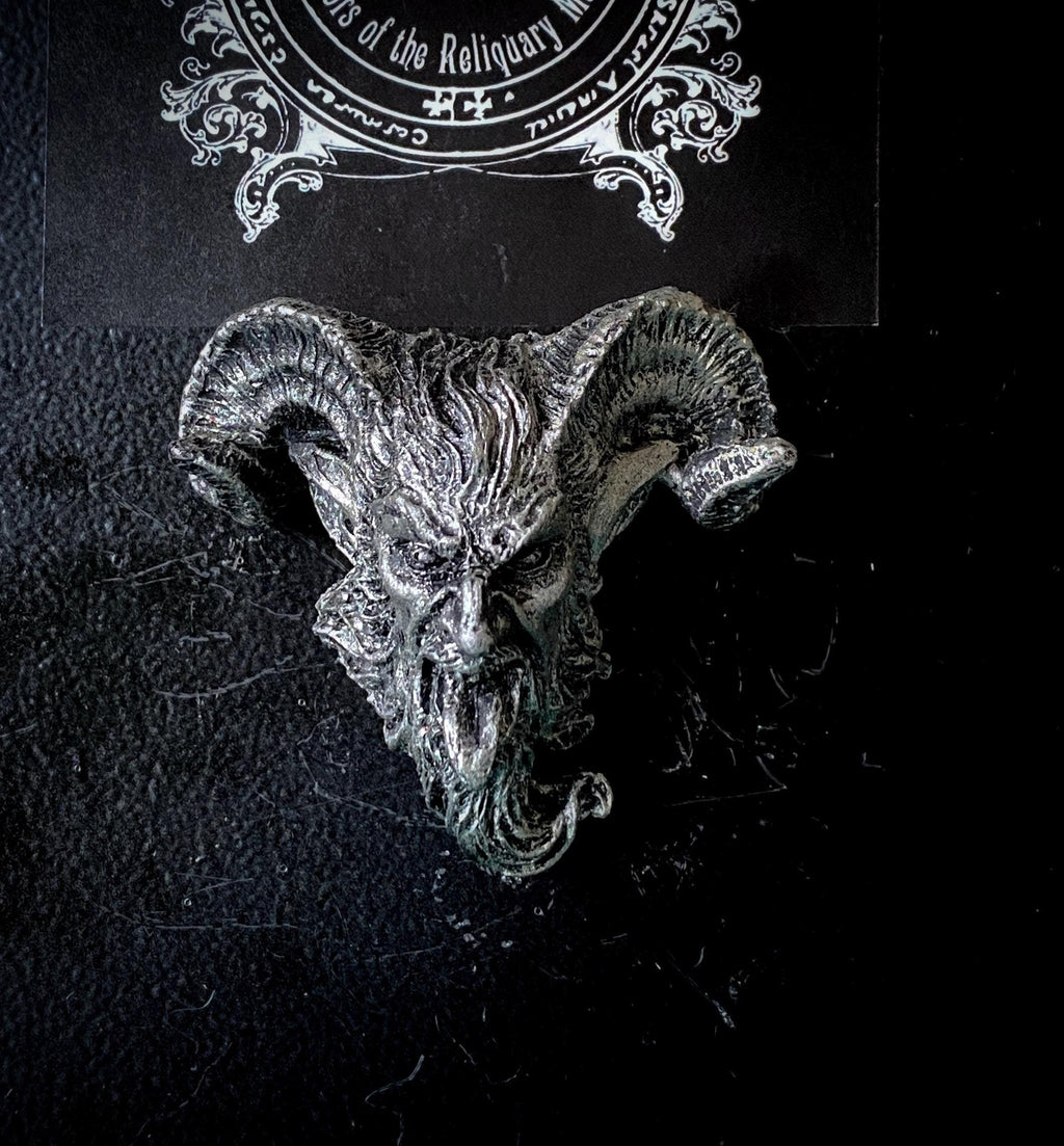 Krampus Magnet, Version 3, Hand Painted Resin Sculpture | Mythic Fantasy Decor | Krampus Head Magnet for Dark Fantasy and Gothic Decor