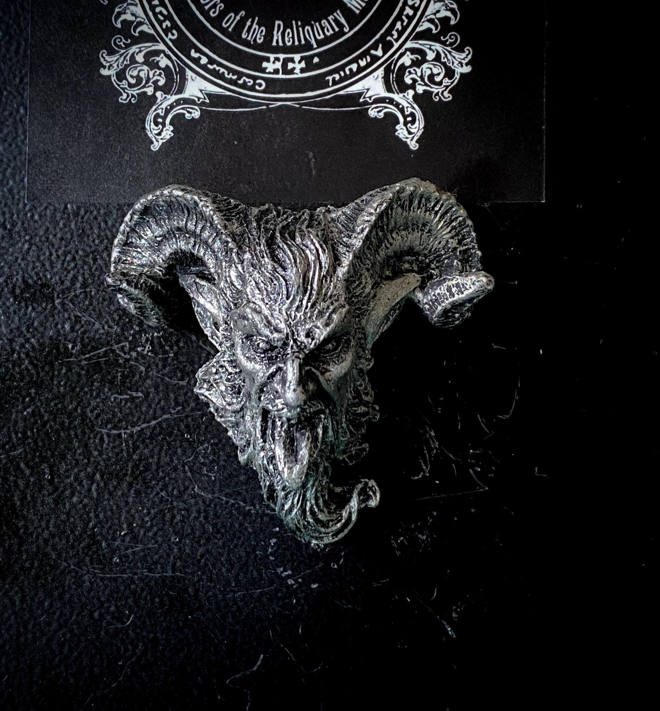 Krampus Magnet, Version 3, Hand Painted Resin Sculpture | Mythic Fantasy Decor | Krampus Head Magnet for Dark Fantasy and Gothic Decor