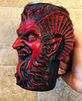 Krampus Mug, Red Finish | Hand Sculpted Resin Art Mug with Steel Liner | Unique Krampus Gift Cup and Gothic Home Decor