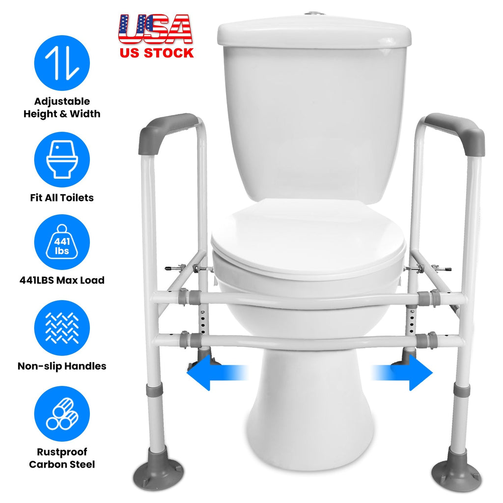 Toilet Safety Rails for Elderly Adjustable Toilet Safety Rails Stand Alone Toilet Safety Frame with Adjustable Heights Width for Elderly Pregnant Pati