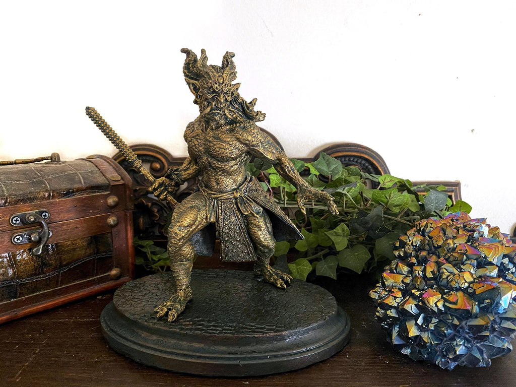 Oni Statue, Hand Painted Resin Sculpture | Mythical Creature Figurine | Unique Legendary Japanese Monster Figurine. Fantasy Art Gift
