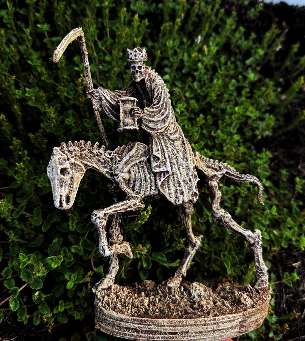 Triumph of Death: Grim Reaper on Skeletal Horse Statue, Hand Painted Resin Figurine, Horror Art |Gift for Gothic and Dark Fantasy Collectors