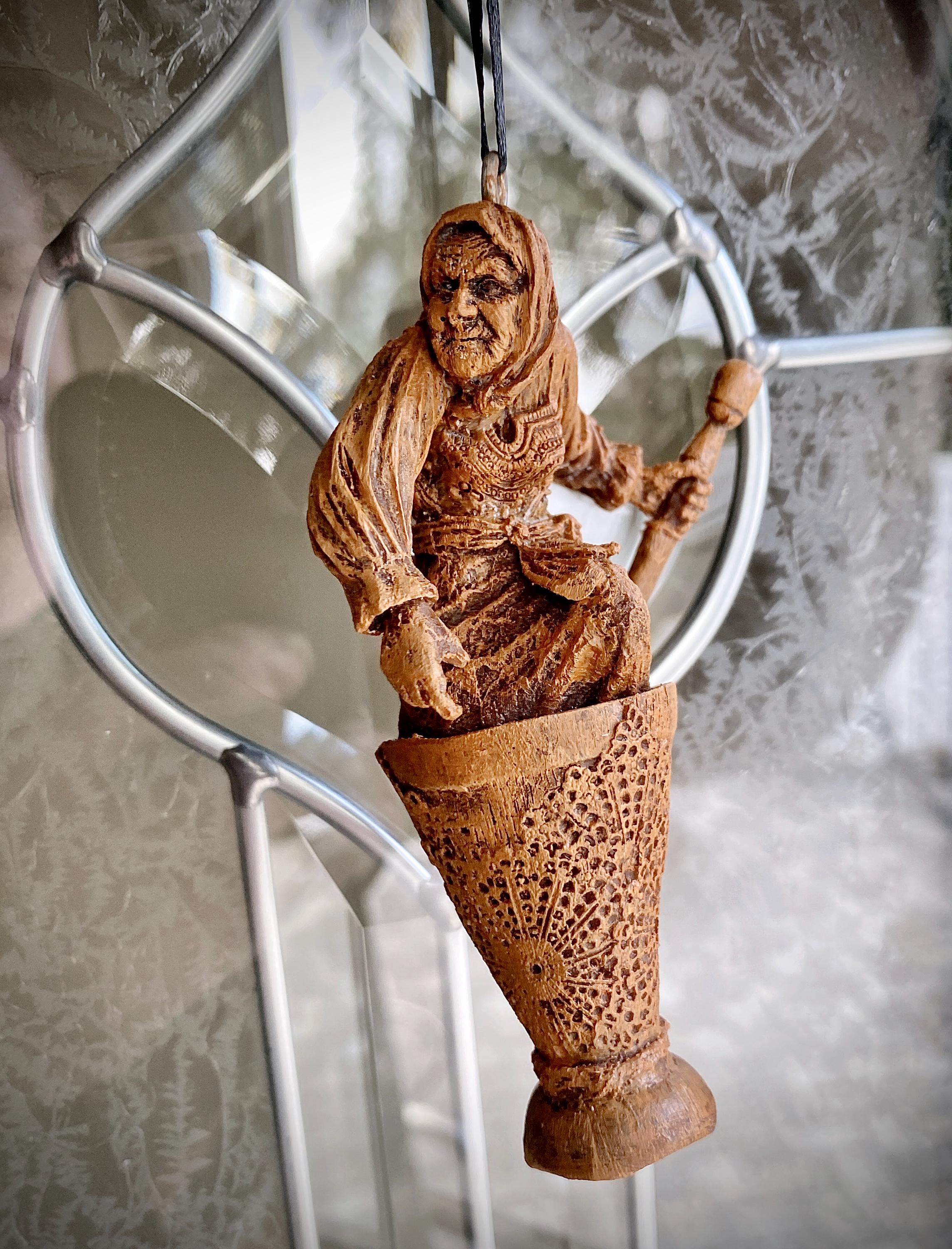Baba Yaga, the Russian Witch Ornament, Hand Painted Resin Sculpture | Slavic Folklore Crone Figurine |  Baba Yaga Art for Witchy Home Decor