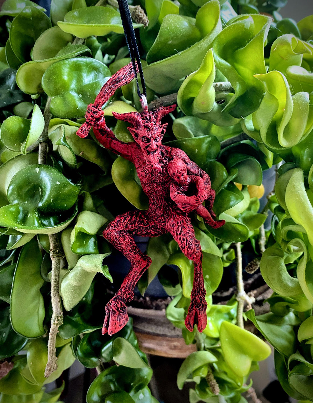 Krampus 2 Ornament, Hand Painted Resin Sculpture, Red Finish | Mythical Creature Figurine | Unique Dark Christmas Demon,Gothic Holiday Decor