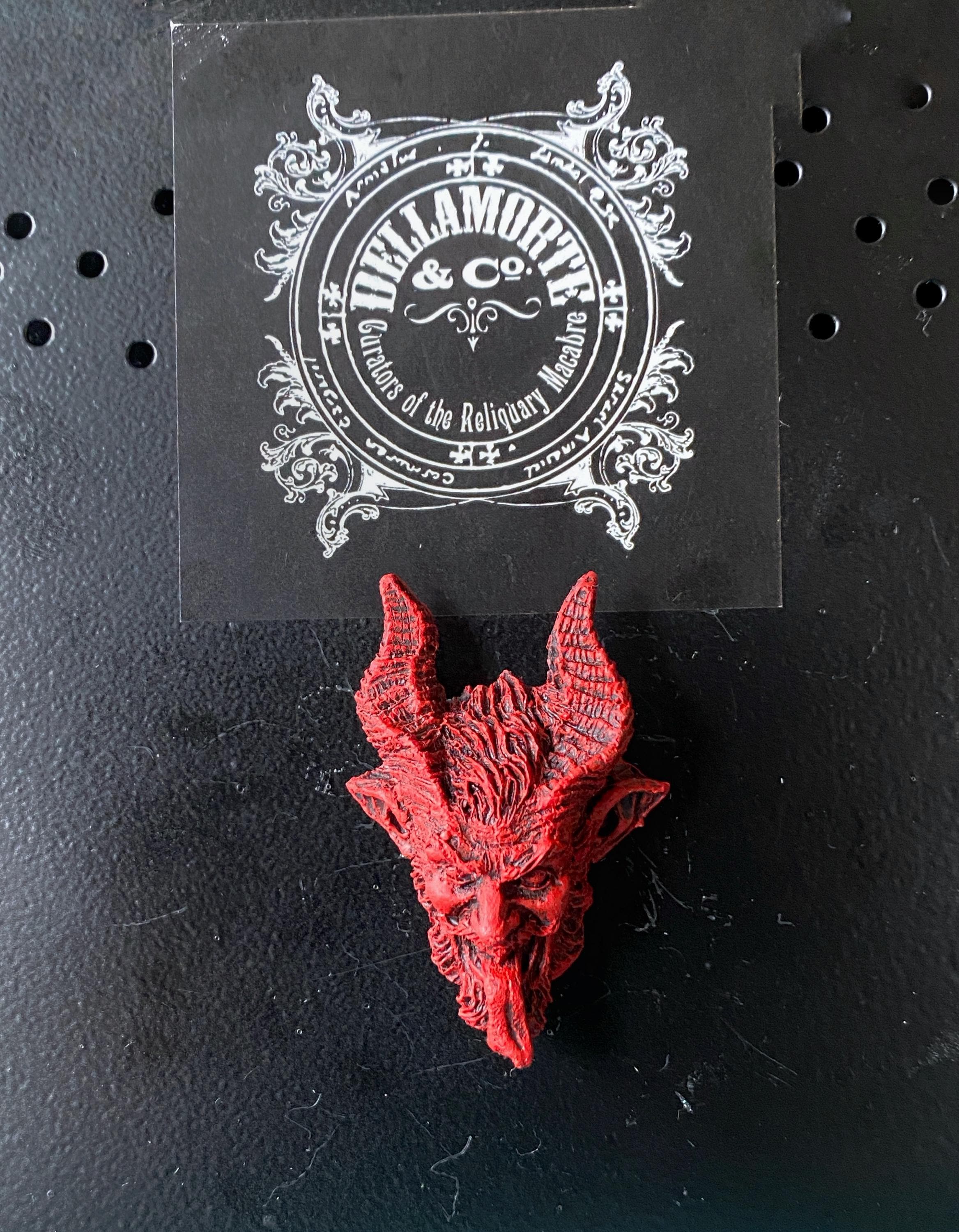Krampus Magnet, Hand Painted Resin Sculpture | Mythic Fantasy Decor | Krampus Head Magnet for Dark Fantasy and Gothic Decor