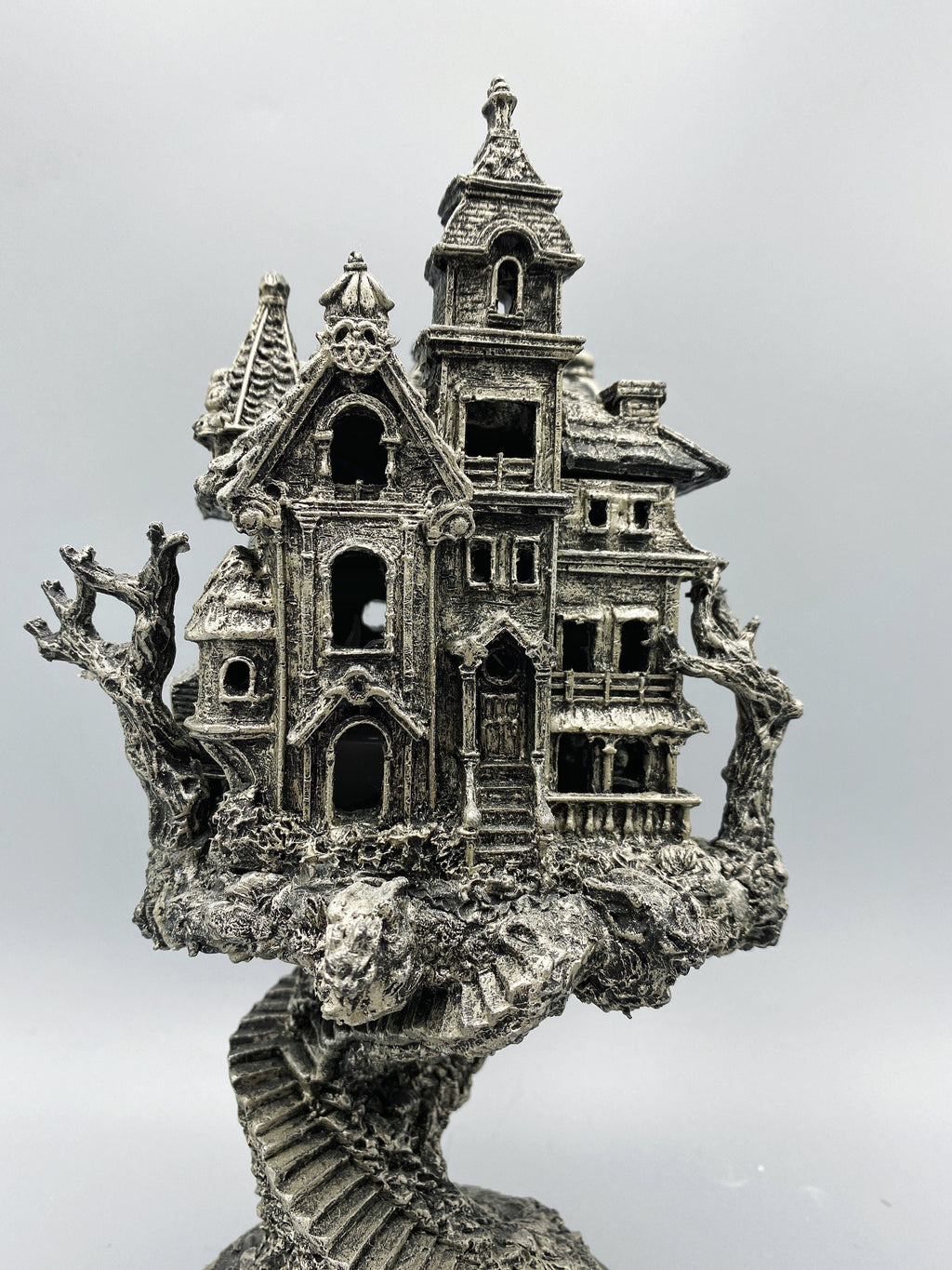 Haunted Mansion, Resin Sculpture with LED Tea Light | Victorian Gothic Haunted House Statue | 9” Gift for Gamers and Spooky Home Decor